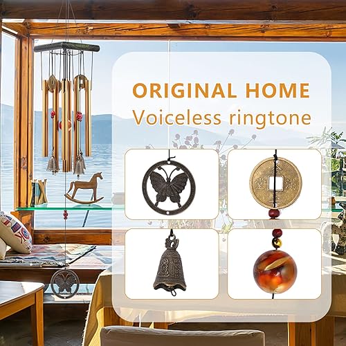 Miniatura 4 de BWINKA Chino tradicional retro 8 tubos 5 campanas bronce patio jardín vida al aire libre campanas de viento 23.6 in