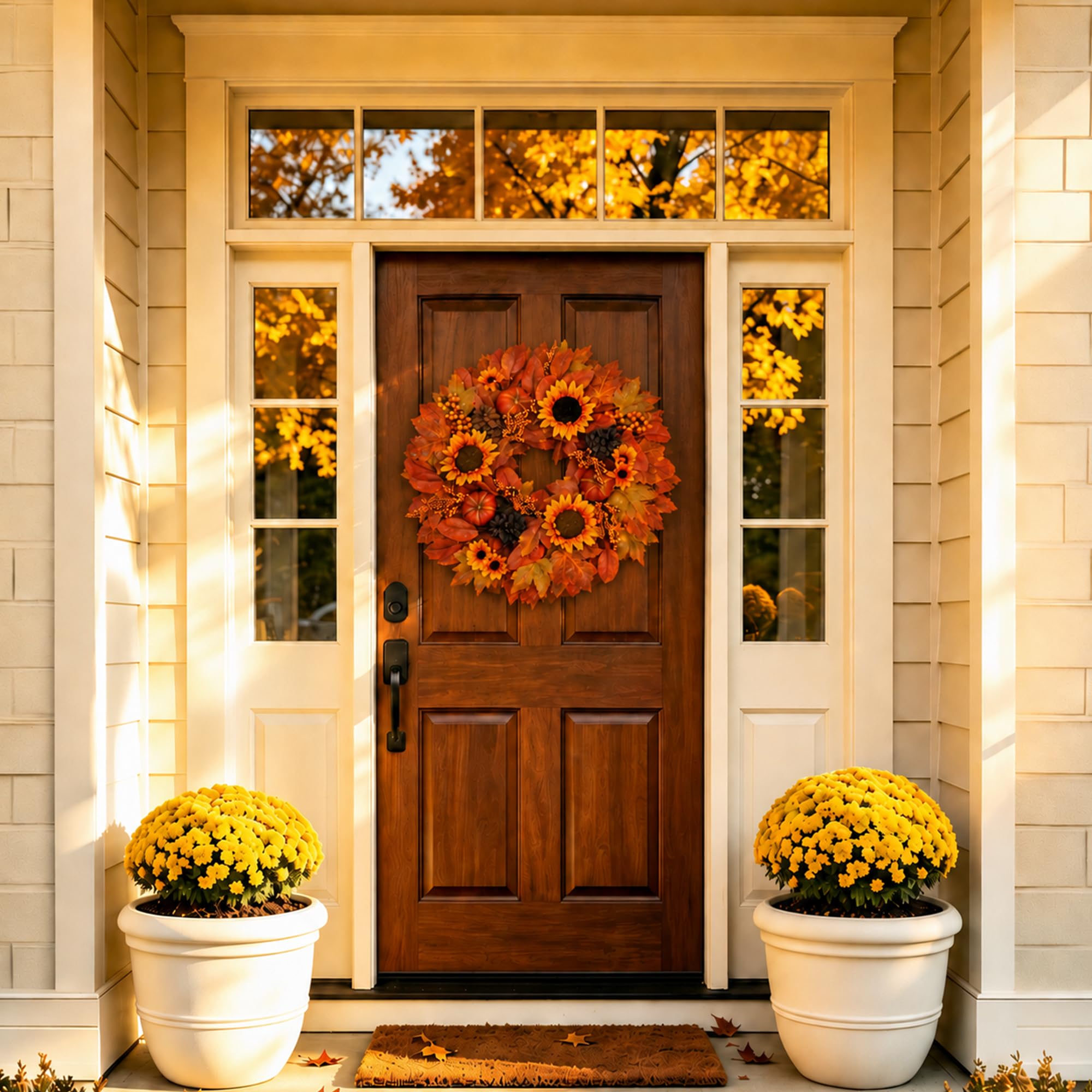 Couronne d'automne de tournesols de 61 cm pour porte d'entrée