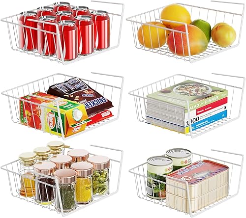 Veckle Estantes de despensa, paquete de 4 cestas de metal para debajo del estante, organizador de almacenamiento debajo del gabinete con