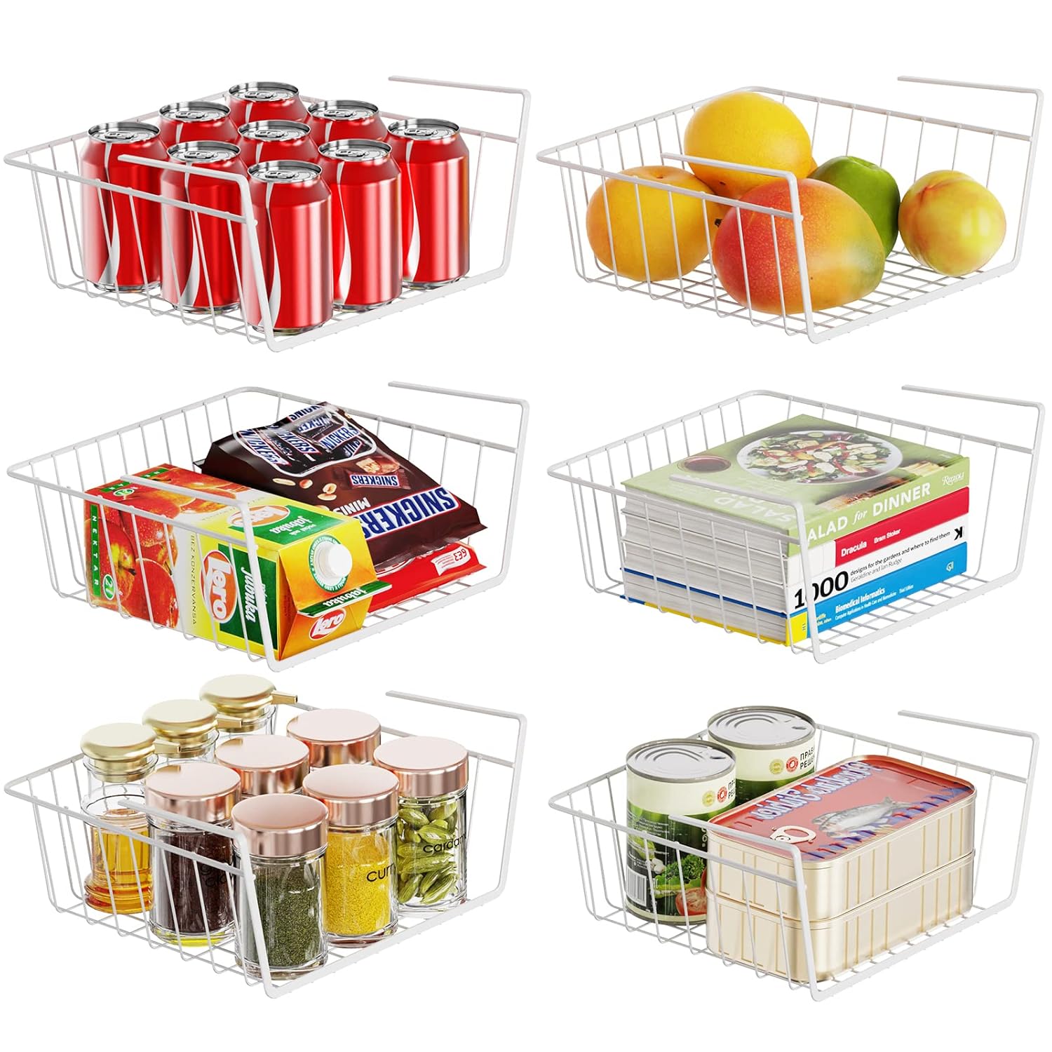 Under Shelf Wire Basket, Veckle 6 Pcs Home Storage Baskets Hanging