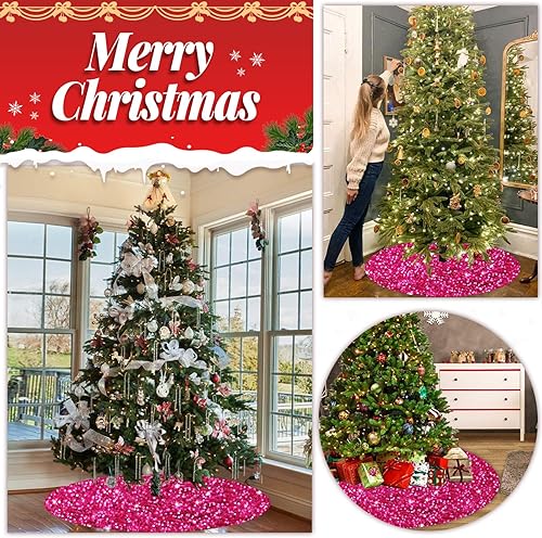 Miniatura 36 de FOTSHARER Falda de árbol azul pequeña de 21 pulgadas, falda de árbol de Navidad con lentejuelas con purpurina, tapete grueso de terciopelo