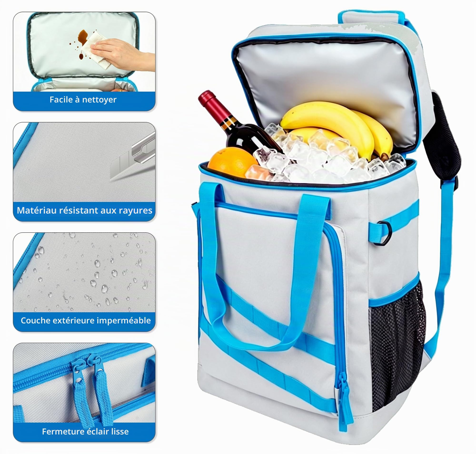 Sac à dos isotherme 40 l, léger, avec décapsuleur, pour la plage, les voyages, le camping et le déjeuner