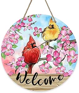Amazon.com: Welcome Spring Summer Cardinal Birds Front Door Sign Pink ...