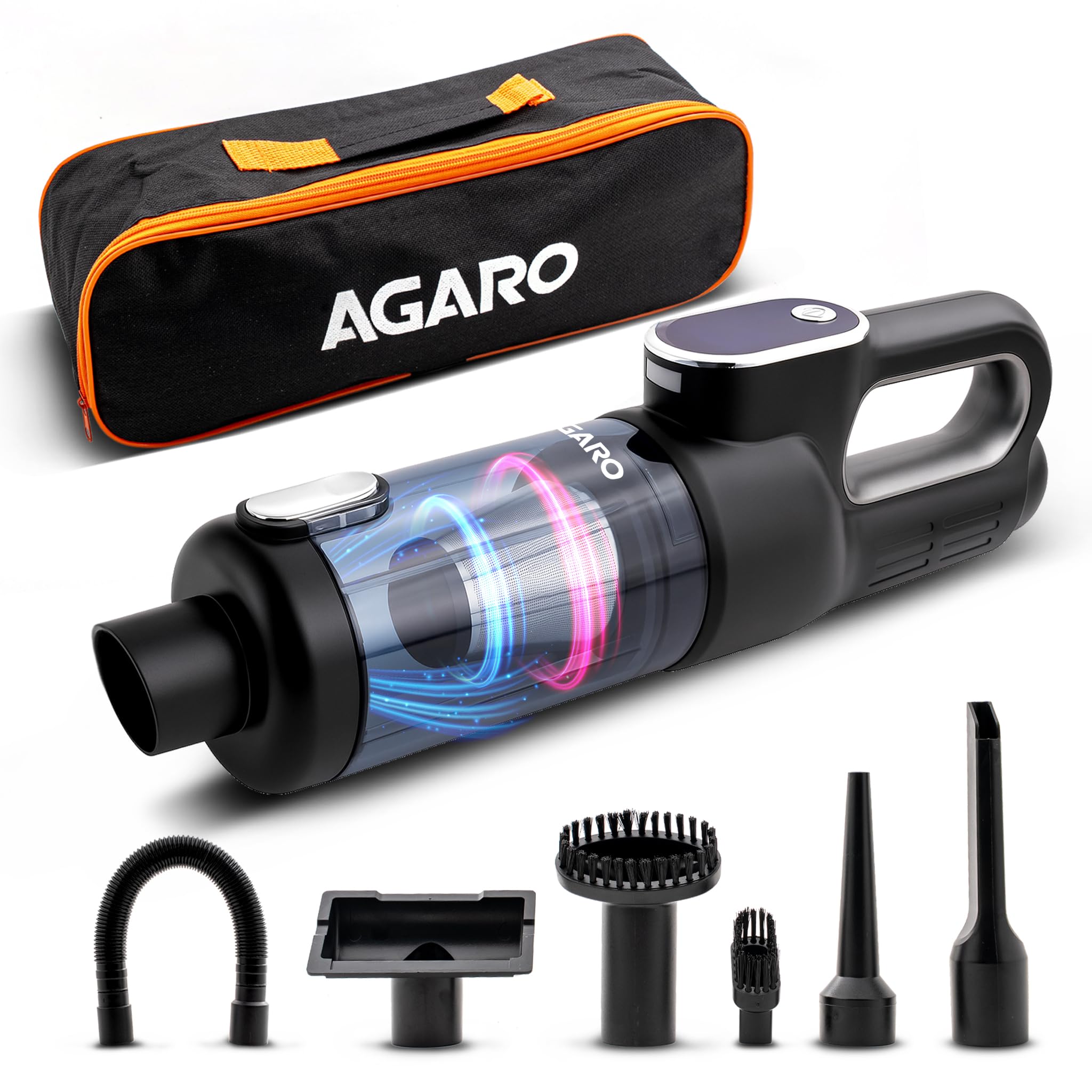 AGARO Car Vacuum Cleaner, Rechargeable Handheld Mini Vacuum with Blower Function, HEPA Filter & Digital Display, Type-C Charging, 7.4V Brushless Motor, 0.3L Dust Cup