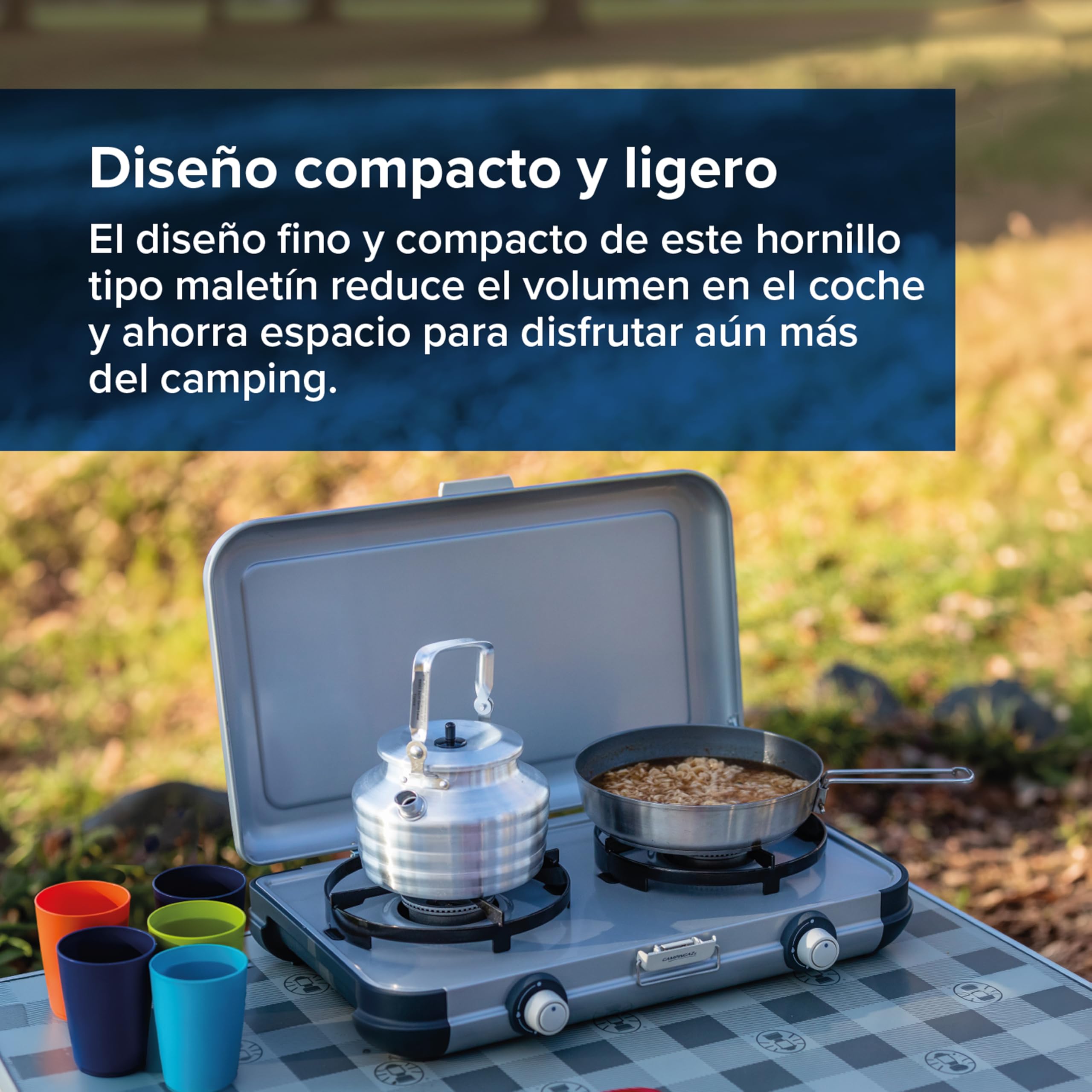 Campingaz Camping Kitchen 2 CV Gas Stove | Hornillo Portátil de Sobremesa para Camping y Picnic – 2 Quemadores | 2 x 2000 W, Blanco