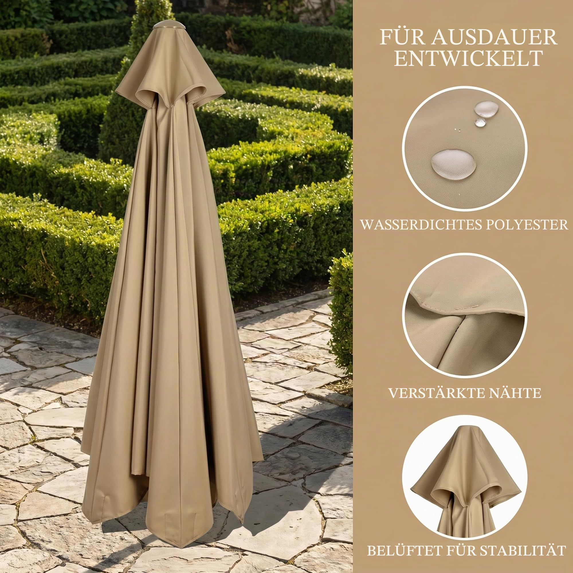 3 m Terrassenschirm Ersatzdach Dicke und stark Marktschirm Ersatzabdeckung mit 8 Rippen Outdoor Regenschirm Sonnenschutz Baldachin(nur Baldachin)