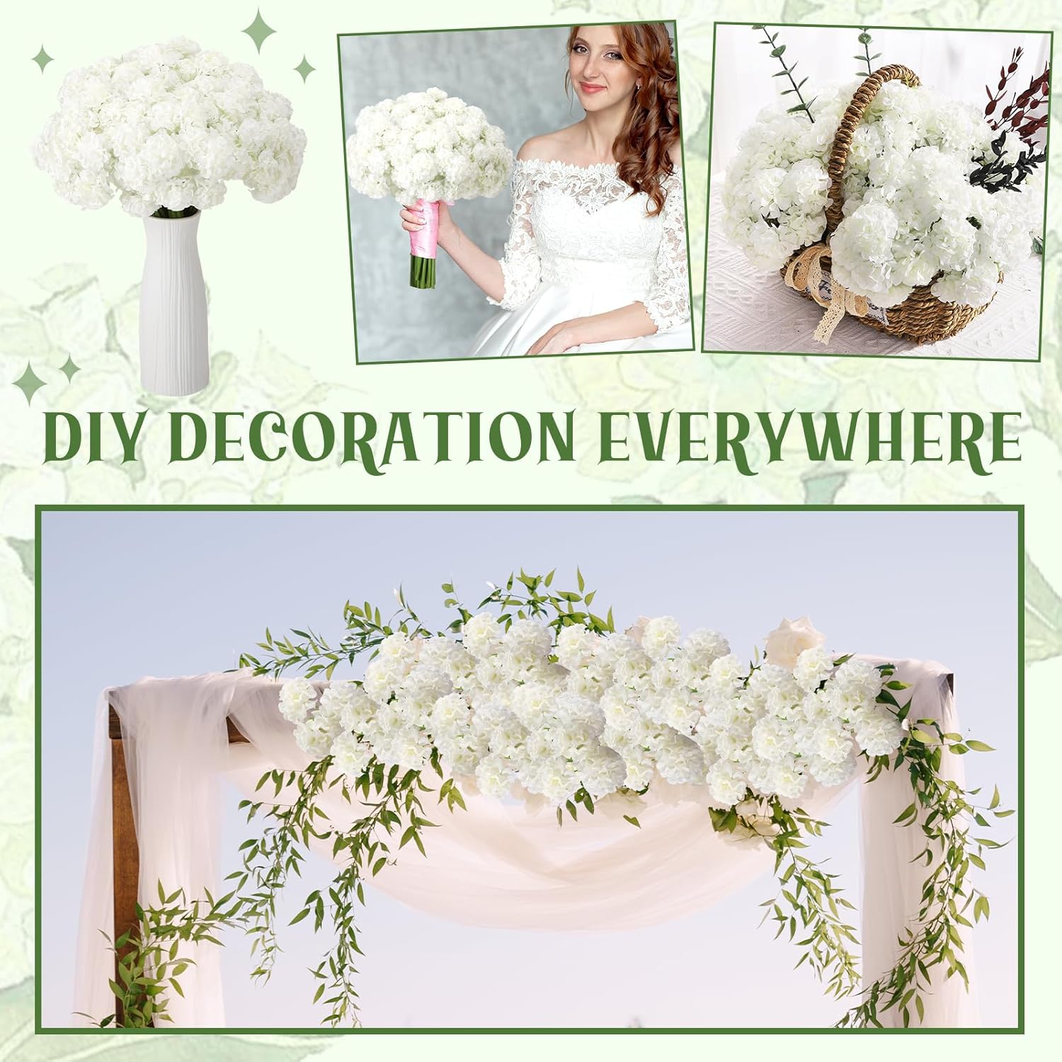 72 Pcs White Hydrangea Artificial Flowers, Round Floral Bouquet for Home Decor, Wedding, Party, and Seasonal Decoration, Realistic Fake Flowers for Centerpieces, Aisle, Table Arrangements - Image 7