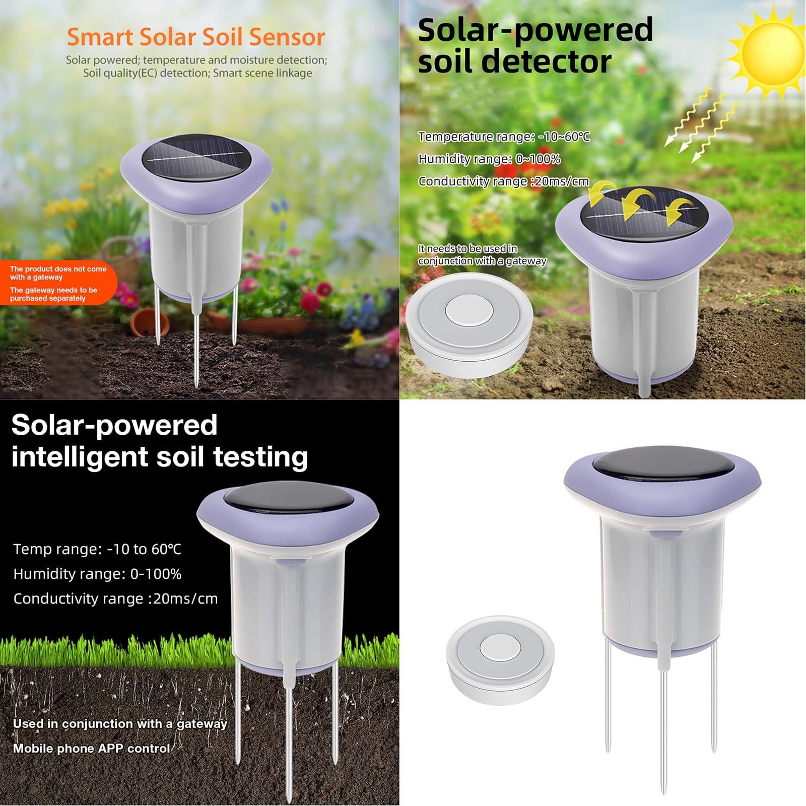 Sensores de temperatura del suelo de energía solar, monitor inalámbrico de plantas, seguimiento de datos en tiempo real, jardinería interior y exterior