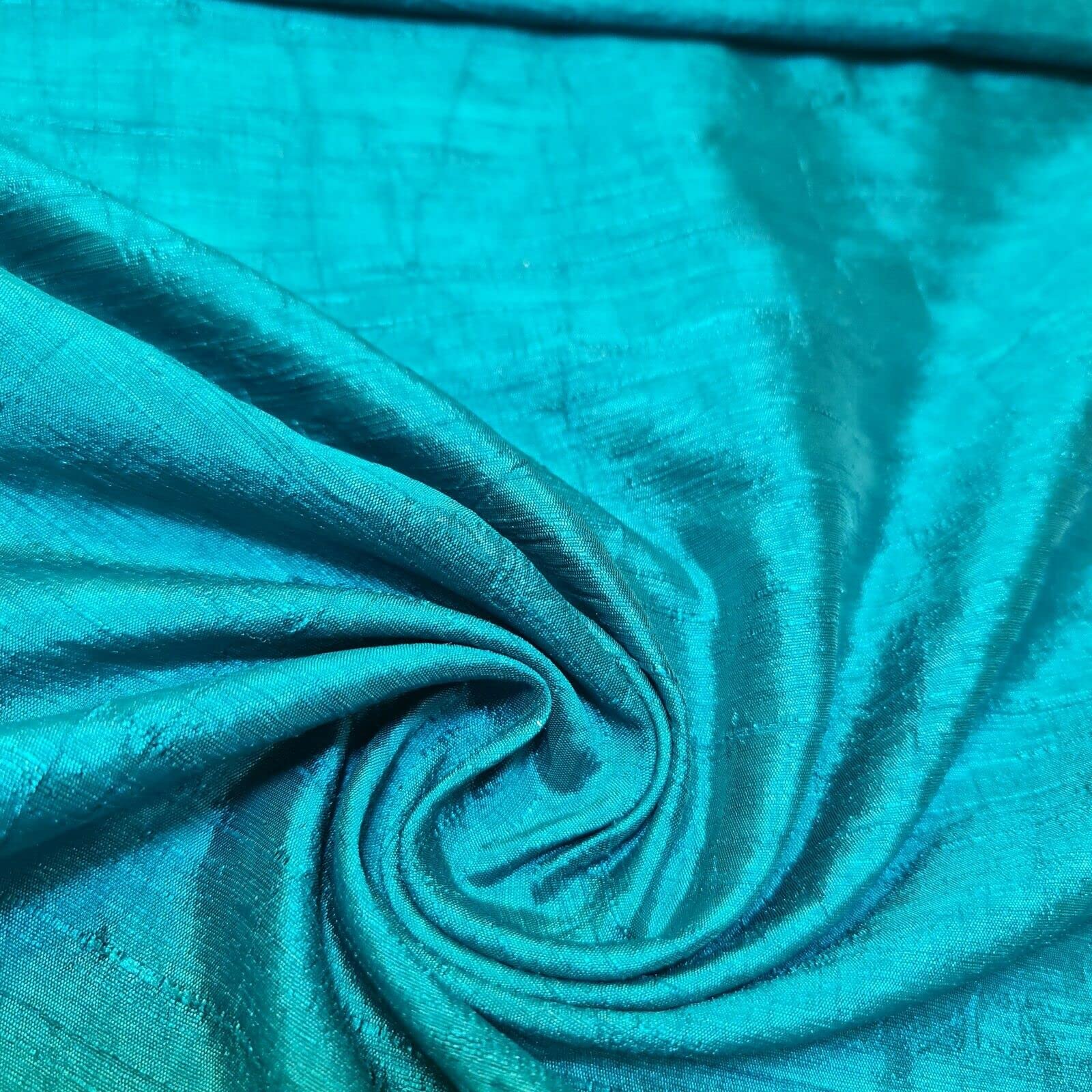 Plain Raw Silk Faux Dupion 100% Polyester Upholstery Fabric Bridal Material 44" (5 Meter, Teal)