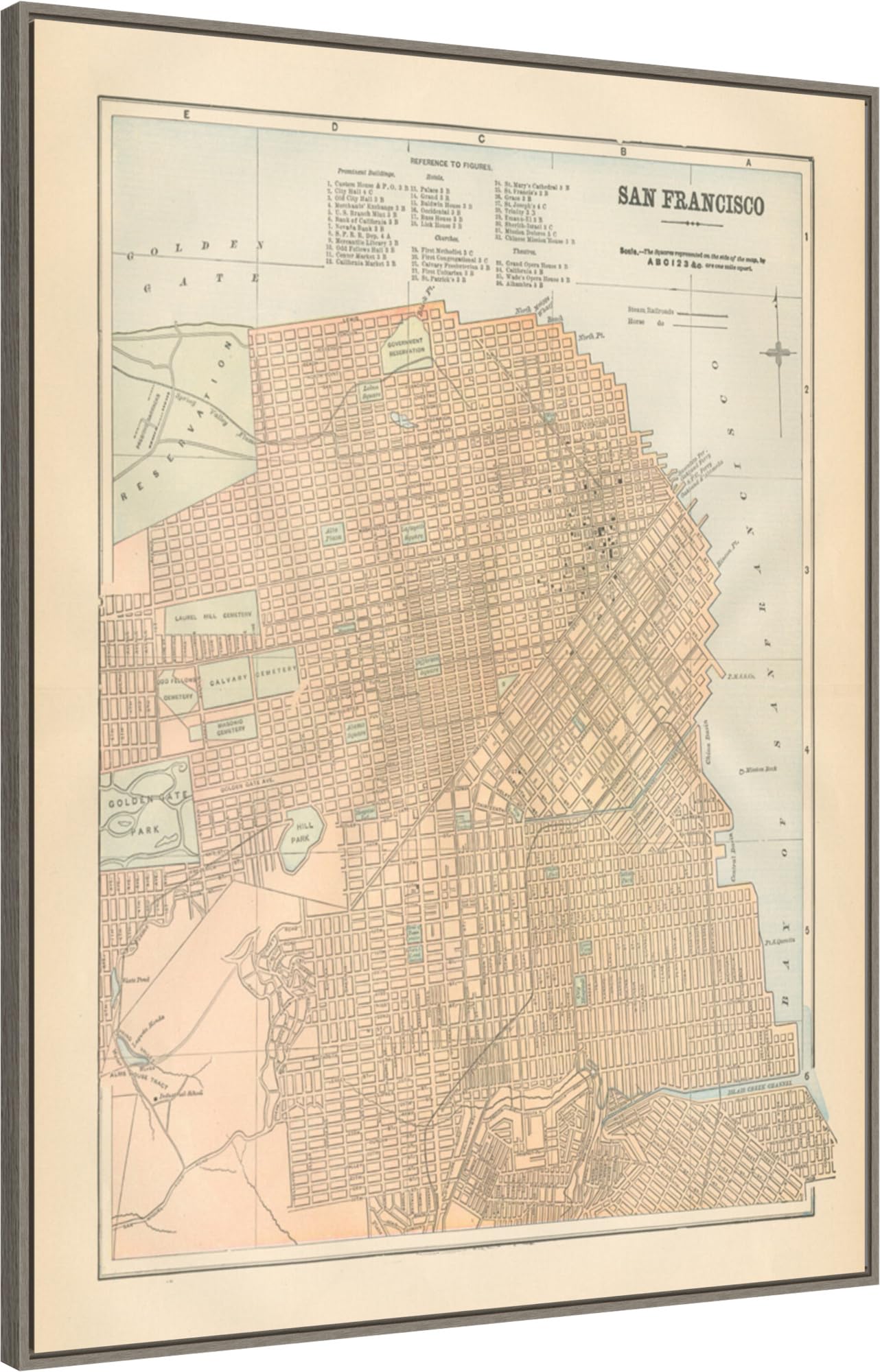 Amanti Art Framed Canvas Wall Art 42x32 San Francisco Map by Wild Apple Portfolio, Framed Wall Art Canvas, Maps Artwork, Country Rustic Decor, Oversize Poster Painting for Living Room, Bedroom,