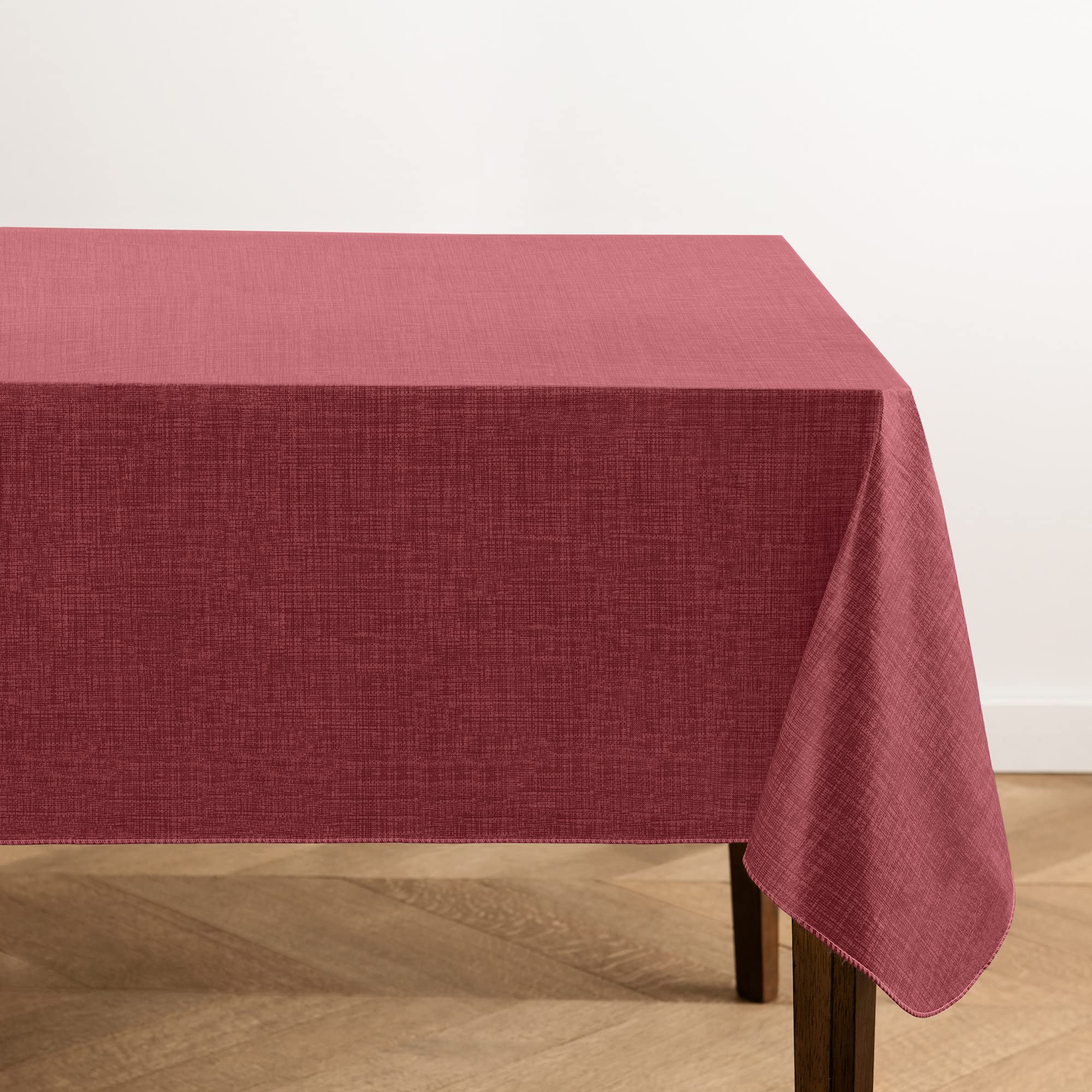 Elrene Home Fashions Monterey Linen Inspired Water- and Stain-Resistant Vinyl Tablecloth with Flannel Backing, 60 inches X 102 inches, Rectangle, Brick