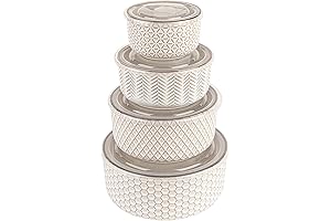 Kook Embossed Ceramic Serving Dishes with Lids: Essential Kitchen Bowl Set for Every Occasion
