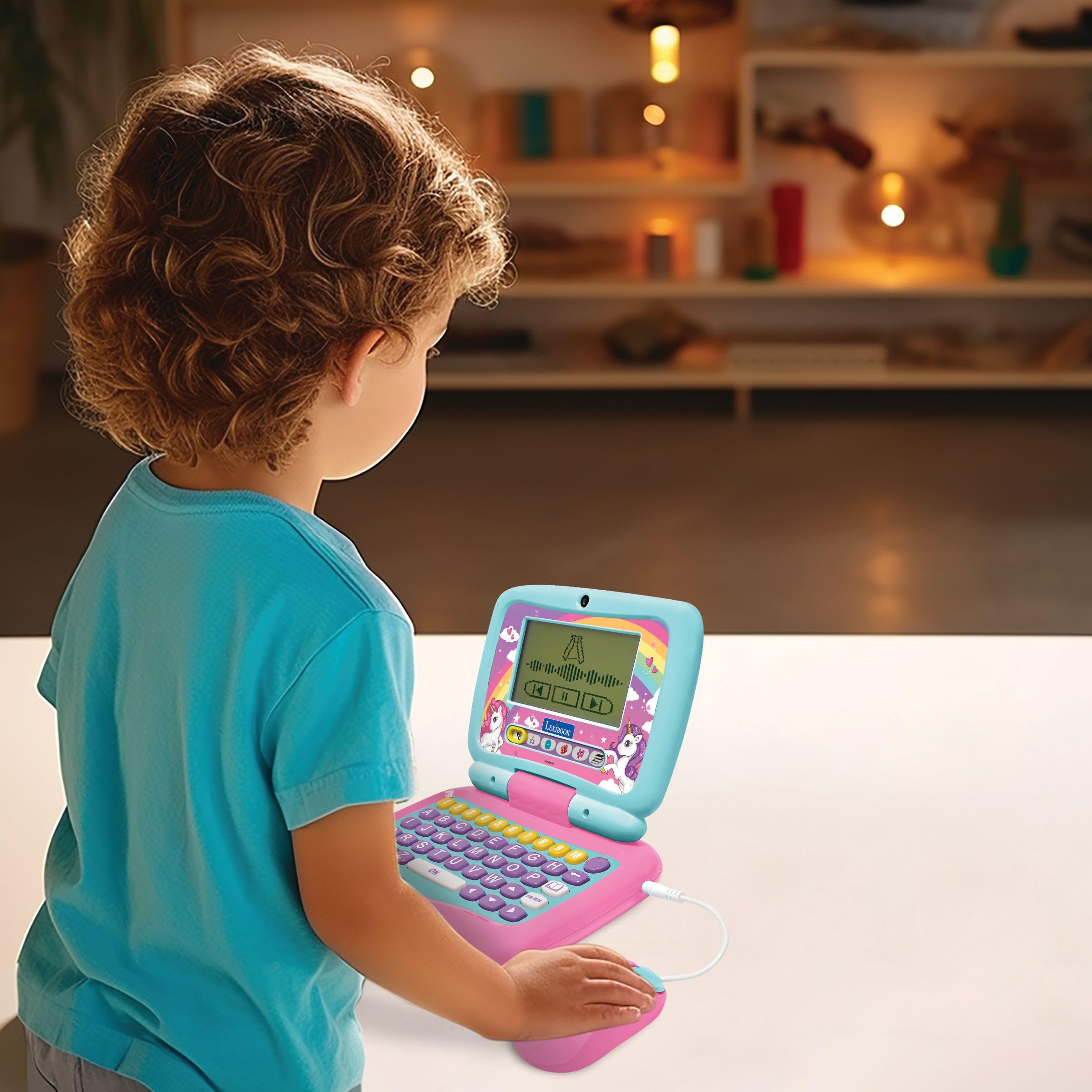 Lexibook, Unicorno, Computer portatile educativo bilingue francese/inglese con 40 attività di cui un nuovo modo per imparare a leggere e contare, JC398UNIi1LXB