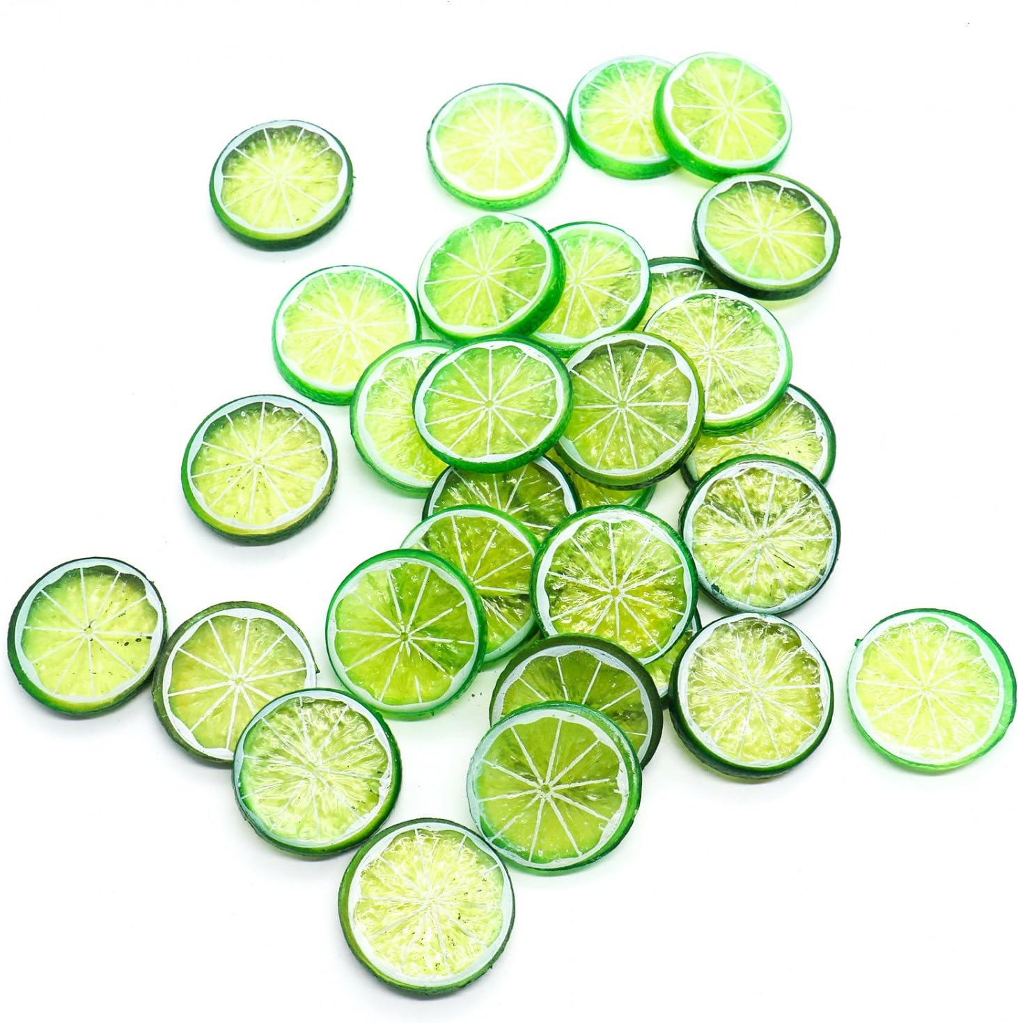 Buorsa 30PCS Mini Small Simulation Lemon Slices Plastic Fake Artificial Fruit Model Party Kitchen Wedding Home Decoration (Green)