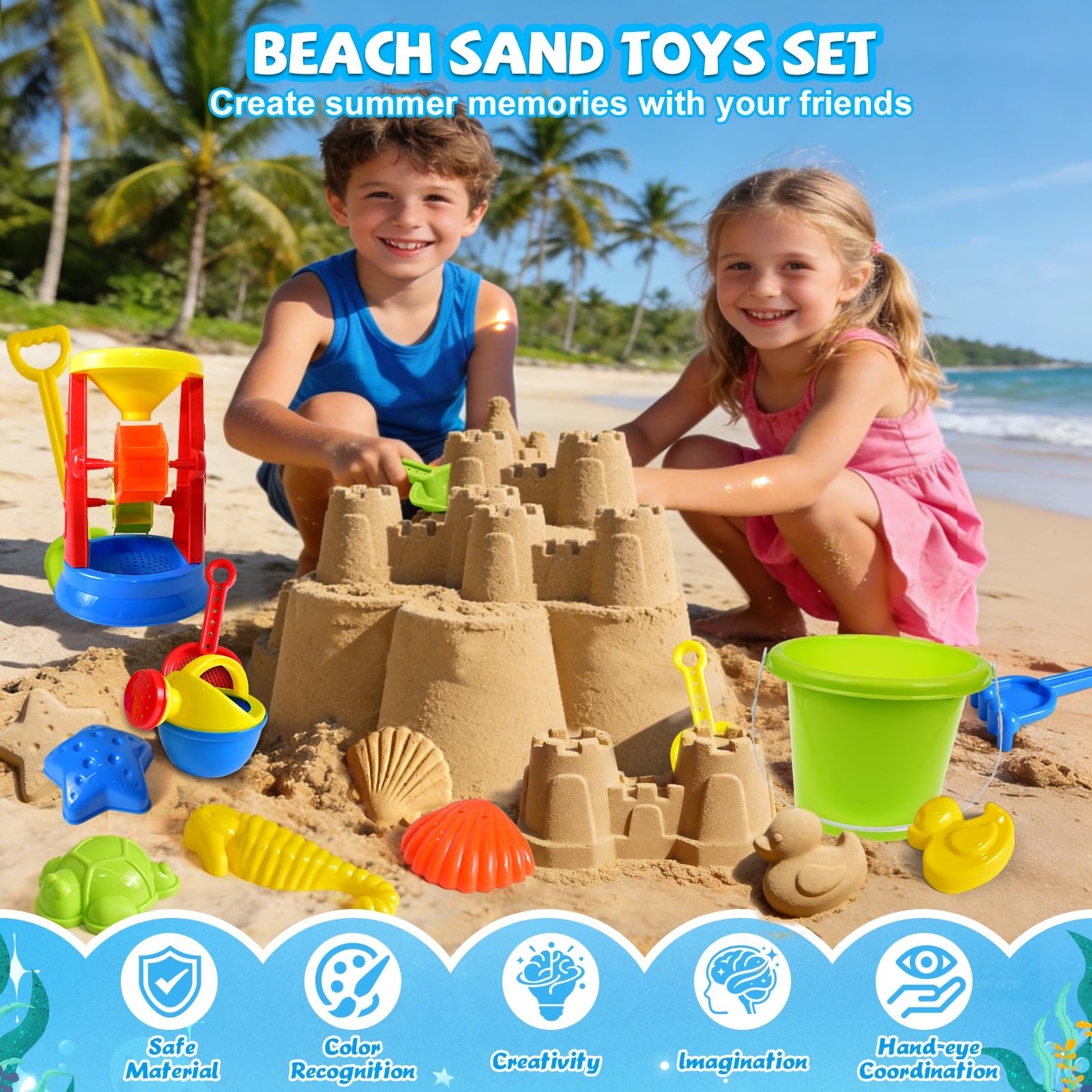 19-teiliges Strand-Sandspielzeug-Set für Kinder, Sandkastenspielzeug, Strandmuscheln, Strand- und Strandspielzeug, Sandbox-Spielzeug für Kinder