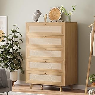 AOGLLATI Rattan Dresser for Bedroom with 5 Drawers, Dressers & Chests of...