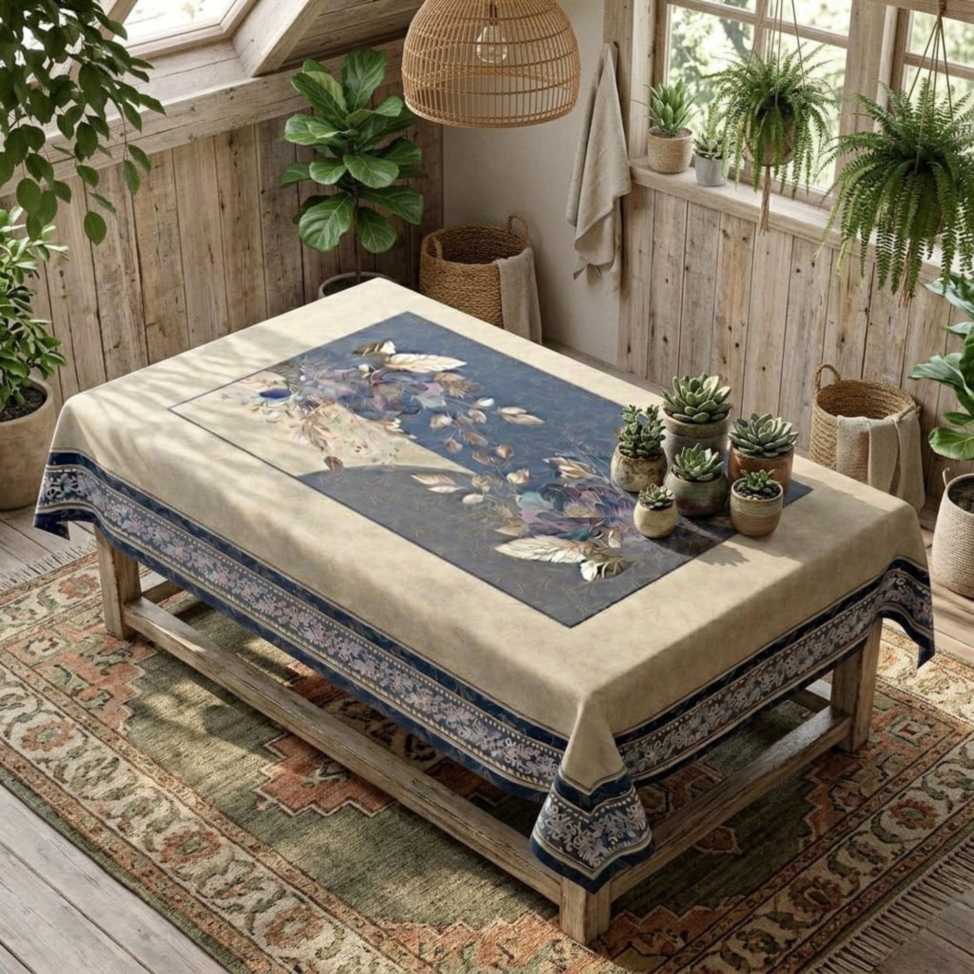 Tarantaran Premium Blue Flower Table Cover | Elegant Center Table Cloth for Home-image-33