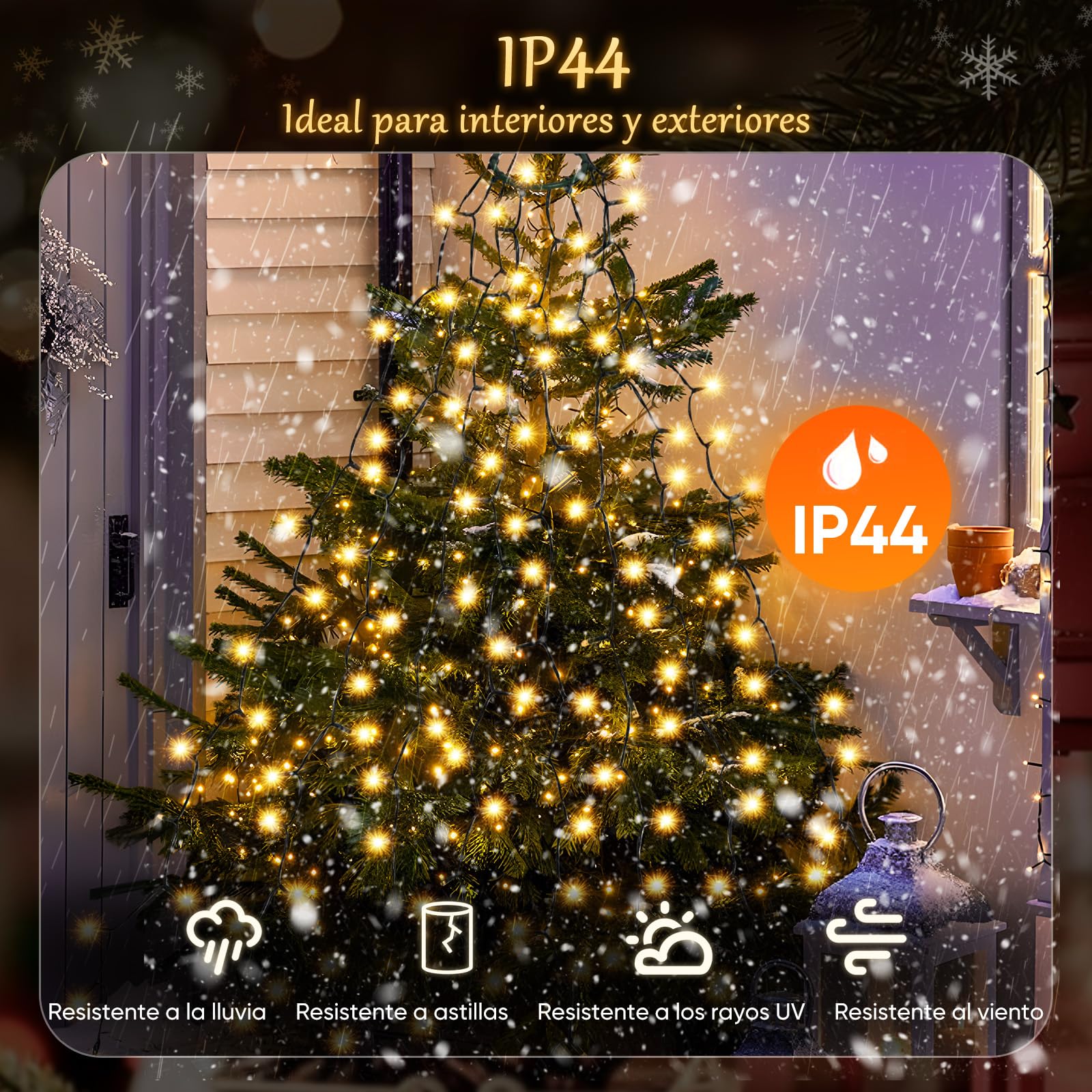 Salcar - Guirnalda luminosa para árbol de Navidad, 1,5 m, con anillos, 10 guirnaldas y estrella con mando a distancia, 260 luces LED para árbol de Navidad, interior exterior, blanco cálido