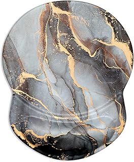 ITNRSIIET Mouse Pad, Ergonomic Mouse Pad with Gel Wrist Rest Support, Gaming Mouse Pad with Lycra Cloth, Non-Slip PU Base for Computer, Laptop, Home, Office & Travel,Black Grey Marble