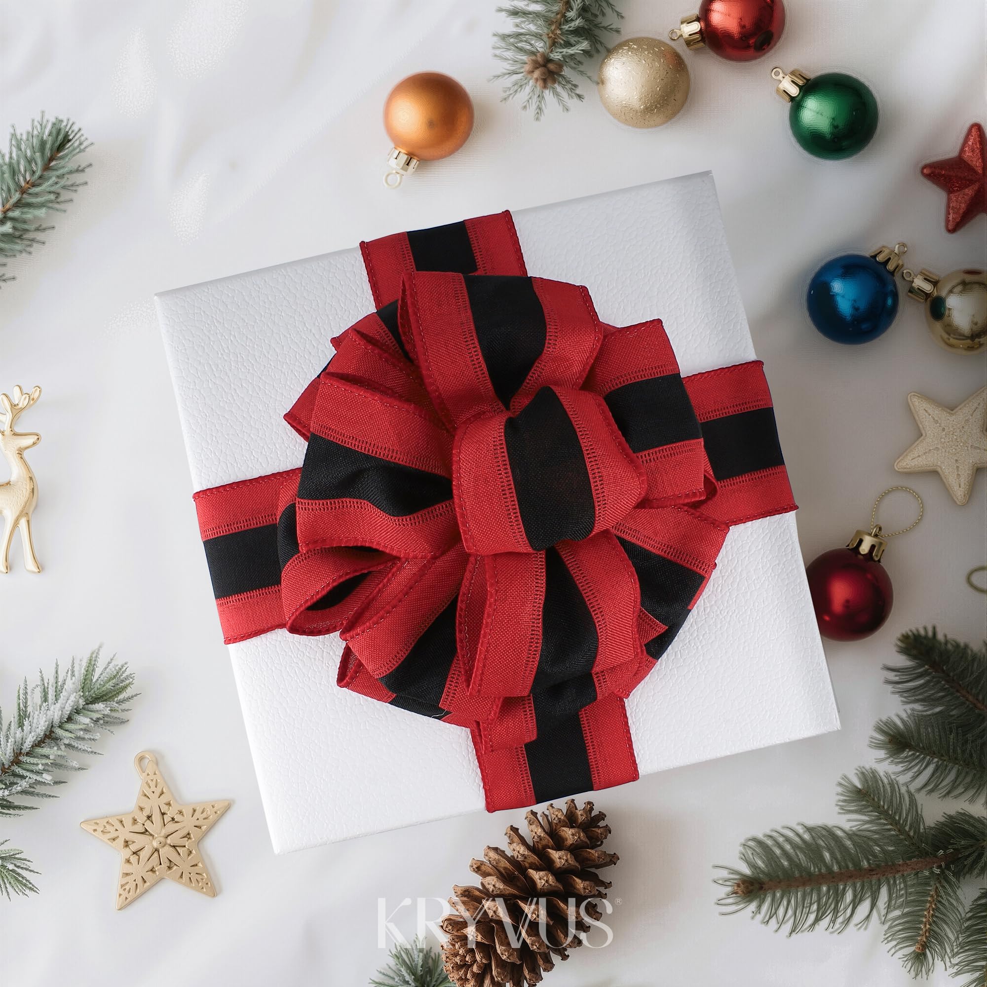 Kryvus Striped Wired Ribbon, 64MM x 9M Natural Linen Christmas Ribbon with Wired Edge, Perfect for Gift Wrapping Wreath - Image 4