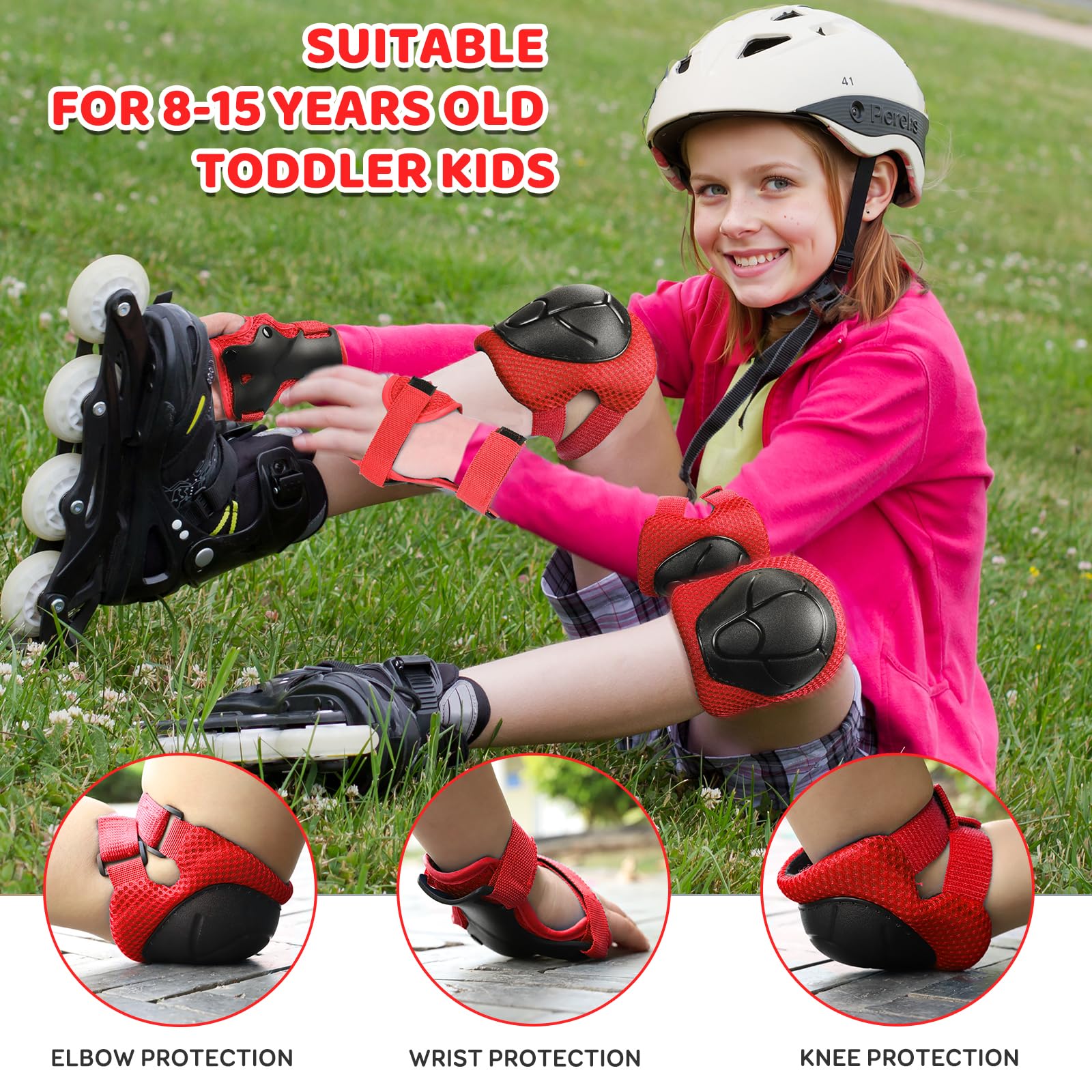 KUYOU Kids Knee Pads Elbow Pads Set - Adjustable Safety Protective Gear for Skating, Cycling, Skateboard, Scooter, and More Durable, Comfortable, All-Round Protection for Kids Ages 3-8