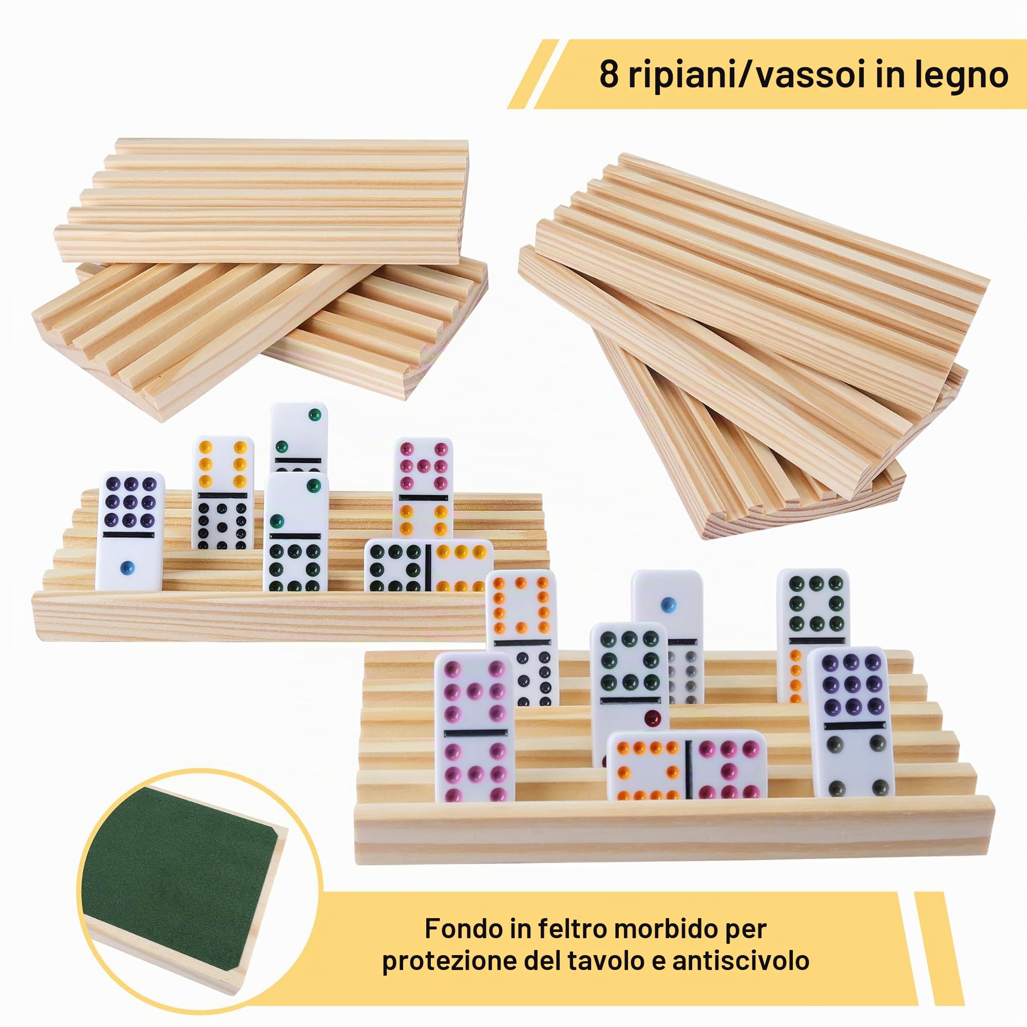 Set di Dominò Zug con 8 Vassoi in Legno/Supporto, 91 Fogliette, Domino Messicano Domino Doppio 12 con Scatola di Latta, Gioco da Tavolo Classico per Bambini, Adulti e Famiglie