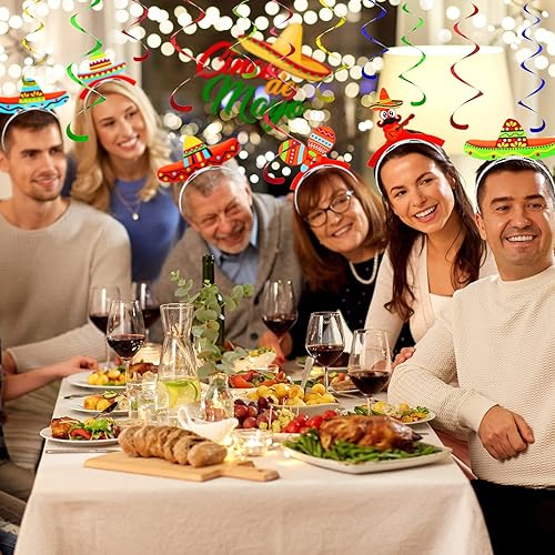 Miniatura 7 de Yunlly 60 sombreros de fiesta a granel Cinco De Mayo Sombreros Diademas 10 Estilos Coloridos Taco Diademas de Papel Fiesta Suministros Decoraciones