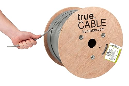 TRUE CABLE Cable Ethernet a granel de elevación blindada Cat6 (CMR), 1000 pies, gris, cobre sólido desnudo 23 AWG, 550 MHz, escudo total de papel de