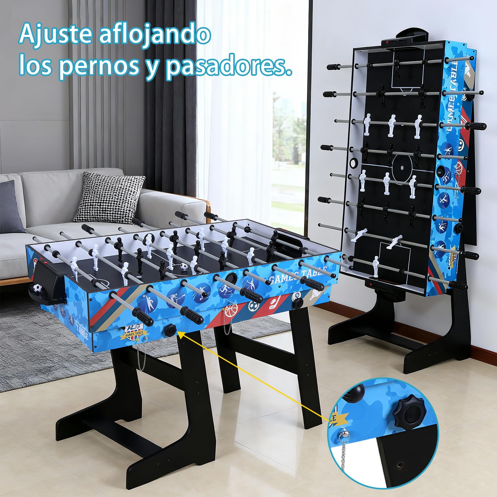 Juego de Mesa combinada 5 en 1 para niños Mesa de Ping Pong Mesa de Billar Fútbol Hockey Baloncesto para Navidad Familiar o Regalo de cumpleaños para niños (1,2 m de Longitud)