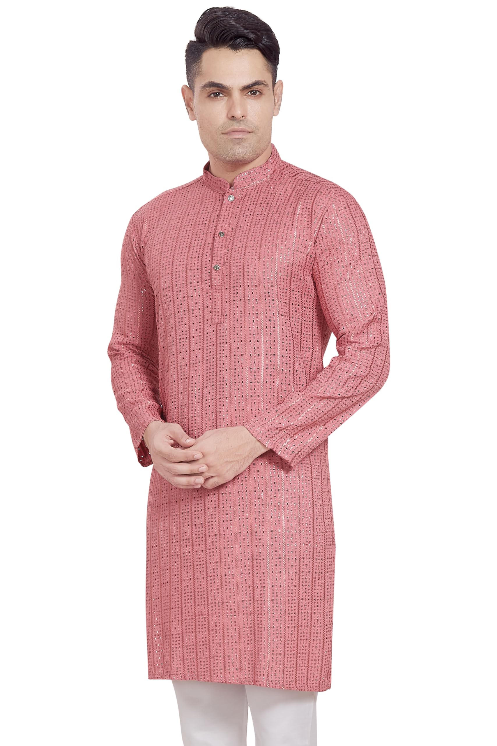 Divisive Men's Embroidered Cotton Blend Only Slim Fit Kurta (Dkrt382_M_Pink)
