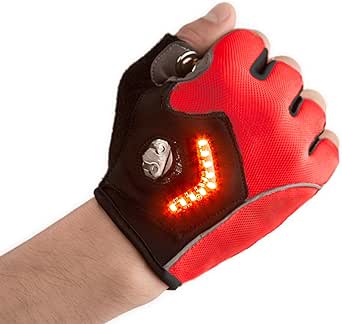 Zackees Award Winning LED Turn Signal Cycling Gloves with 4 Rechargeable Coincell Batteries + Charger, Leather Palms