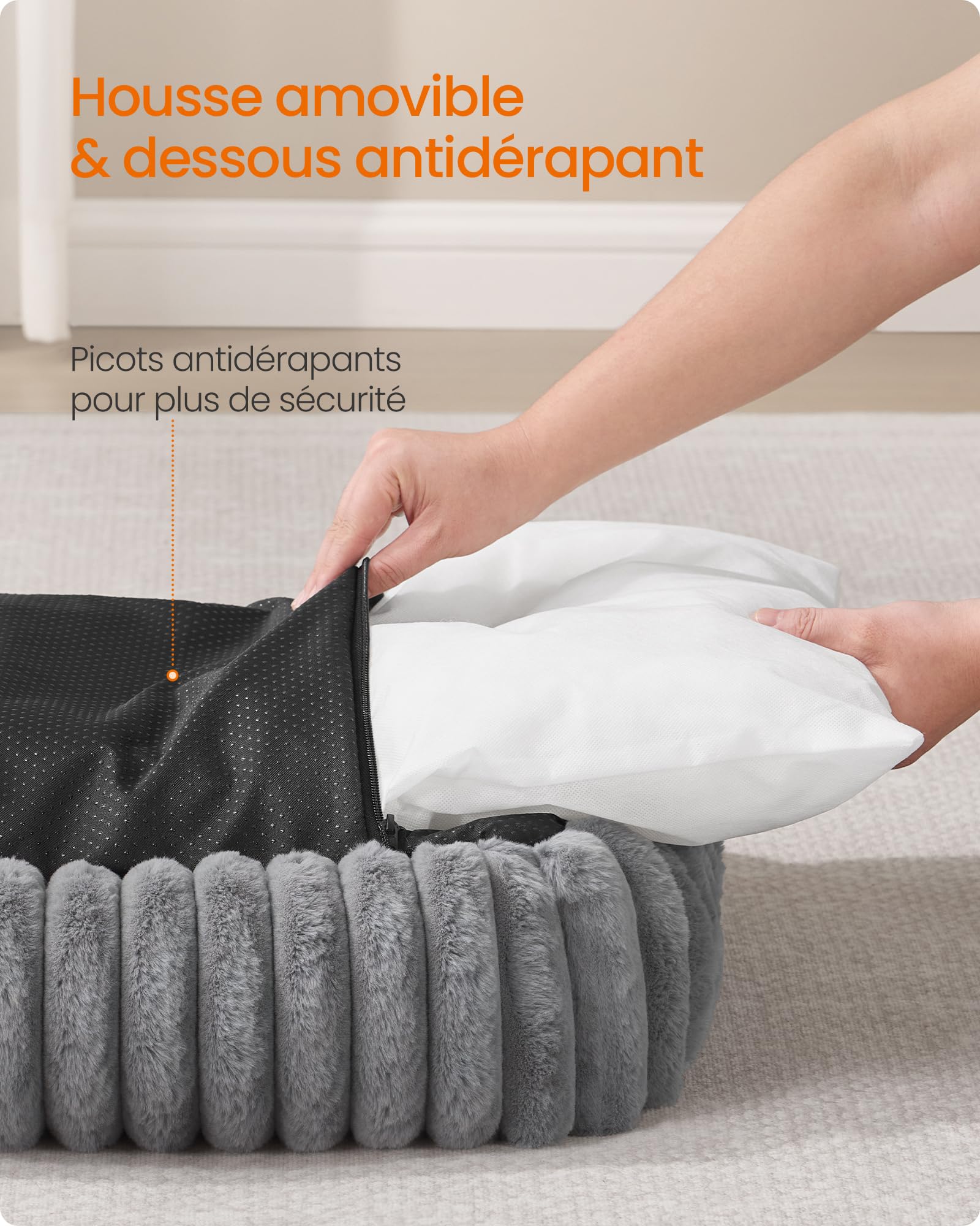 Feandrea Panier pour Chien, Panier Orthopédique de Taille Grande, Coussin Chien Lavable, Moelleux, Rembourrage Doux, 91 x 68 x 18 cm, Gris Tourterelle PGW312GD01