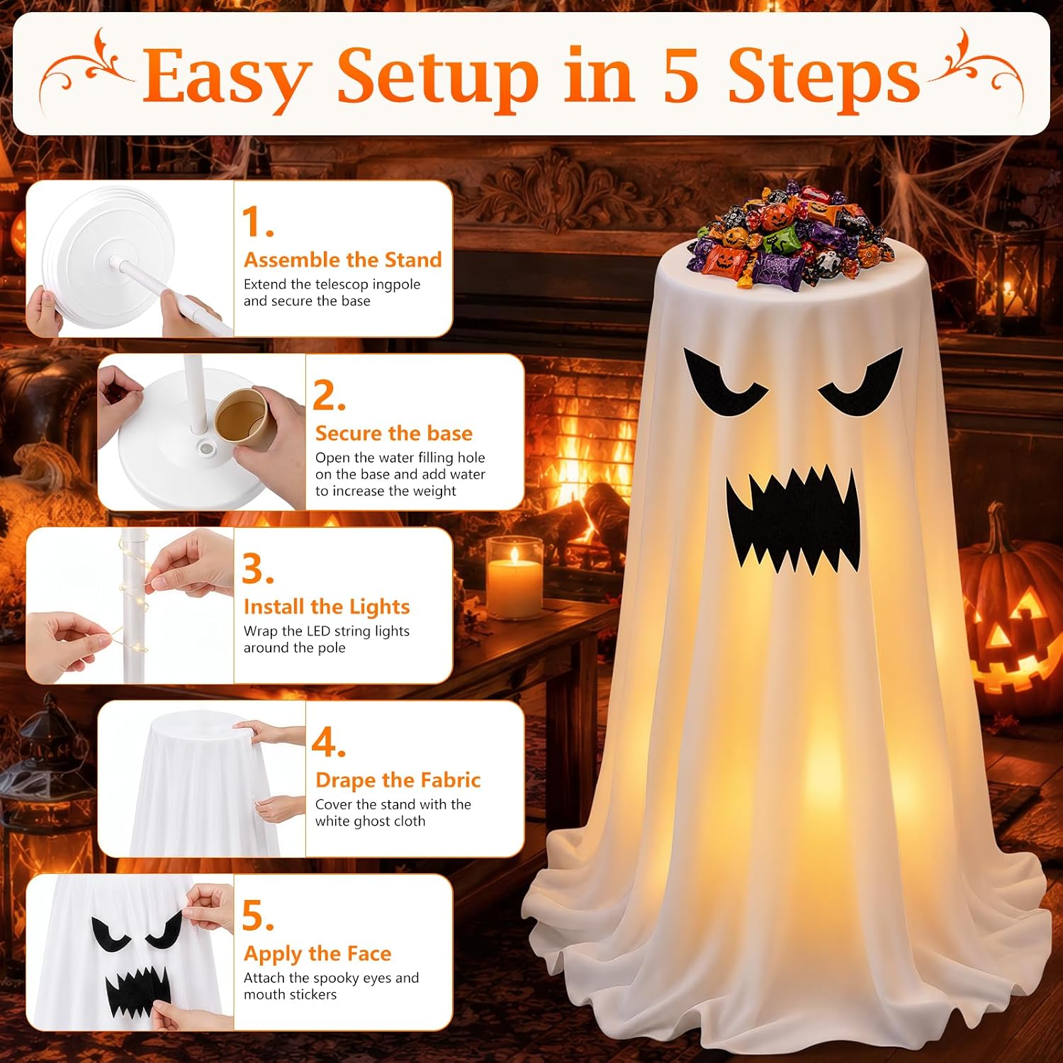Halloween Ghost Candy Bowl Stand - Halloween Decor with Candy Bags