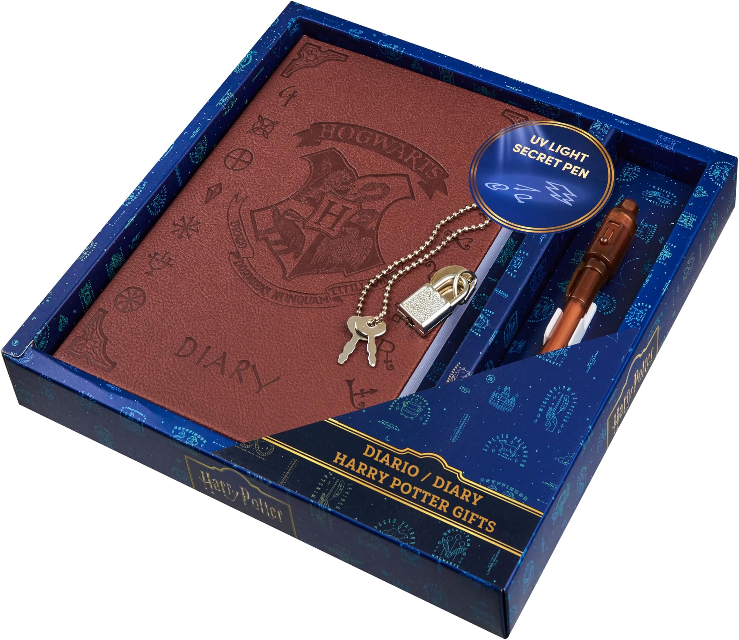 Harry Potter Gifts A5 Notebook Set, Journal with Pen Faux Leather Hardback Diary for Kids Teens Fans Travel Writing School Office Stationery Supplies (Brown UV Pen)