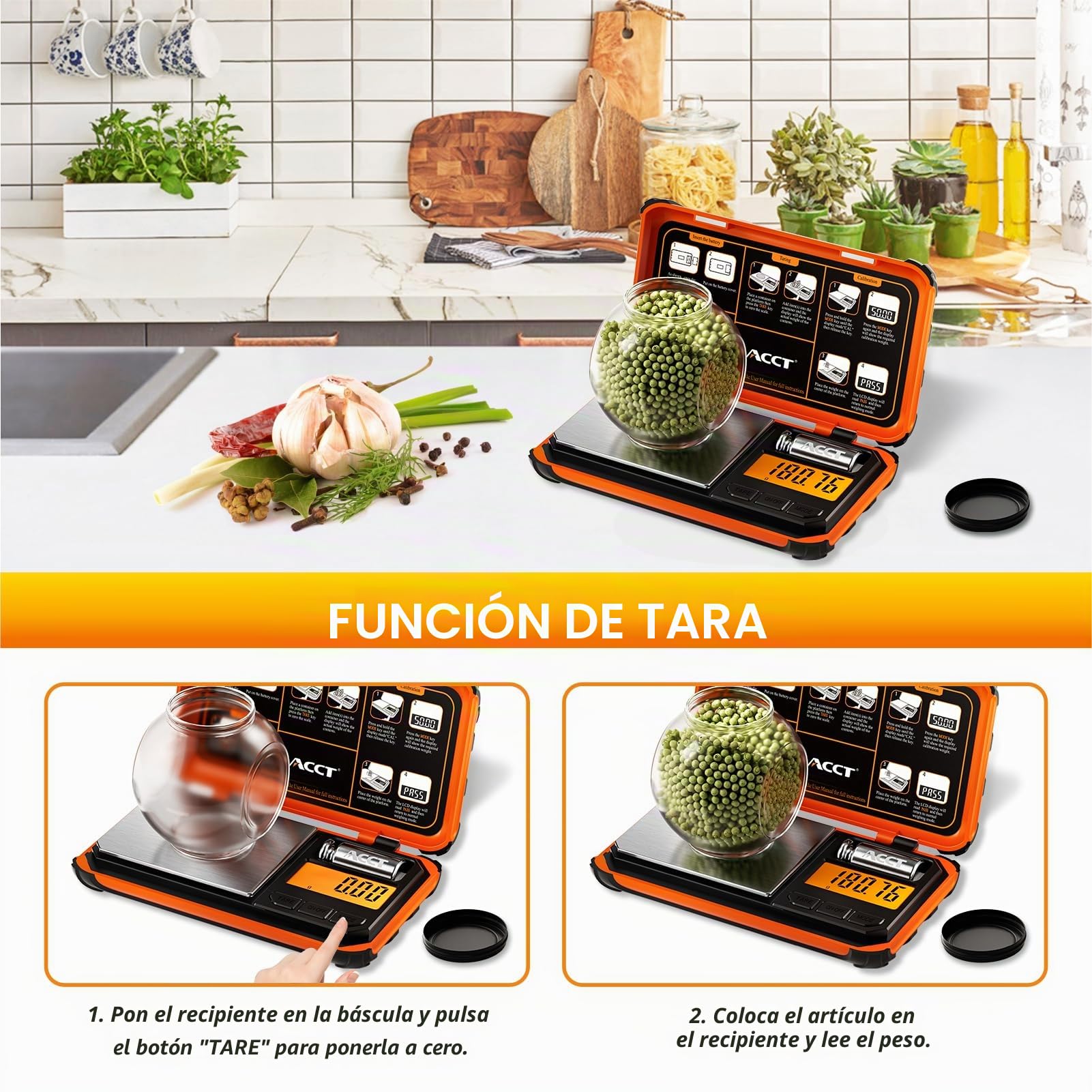 Báscula de bolsillo de precisión, 200 gx0,01 g, báscula digital de alimentos con pantalla LCD, mini escala para malezas/cocina, polvo, hierbas/monedas (batería incluida)