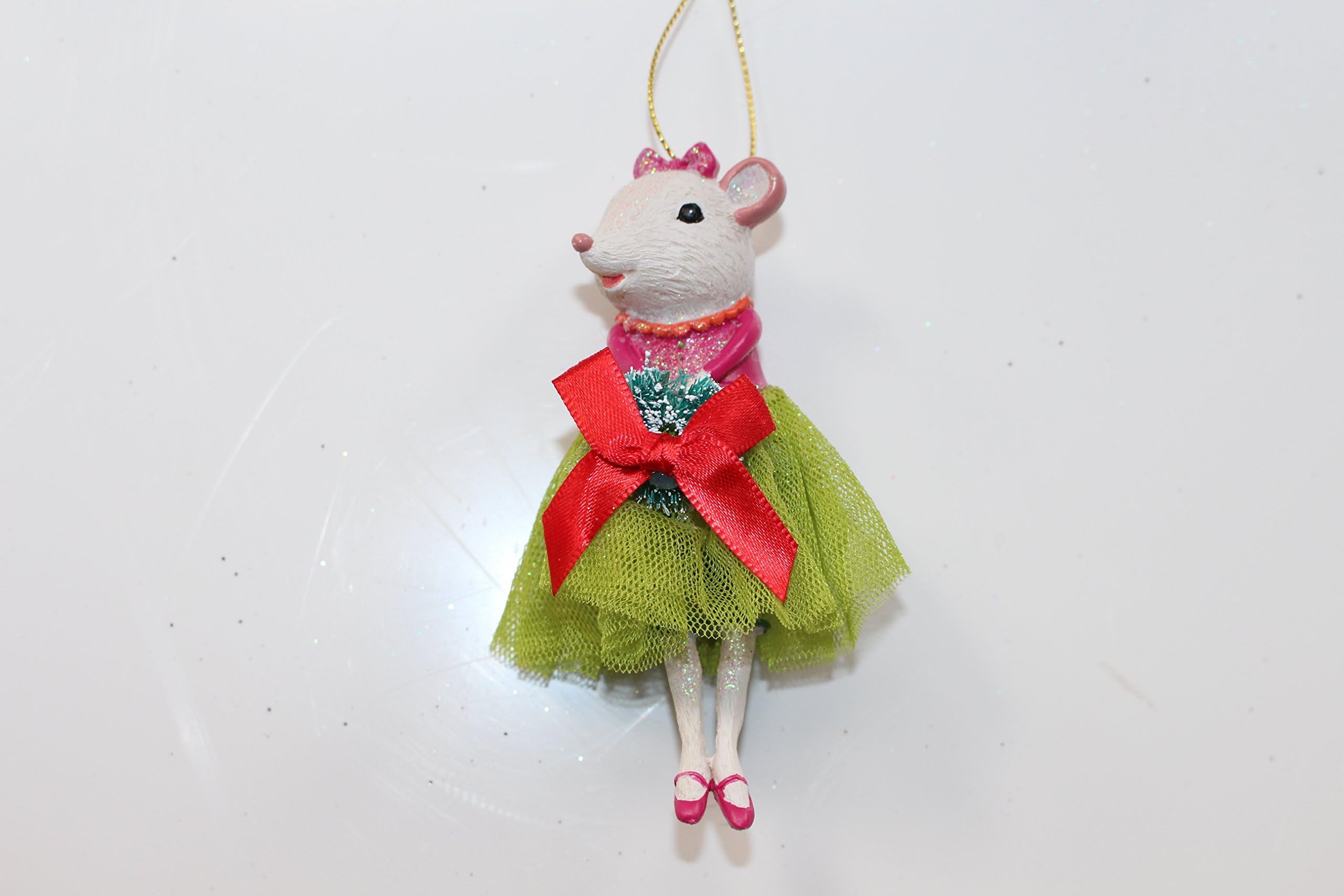 Gisela Graham Resin Ballerina Mouse Hanging Christmas Tree Decoration (green skirt)