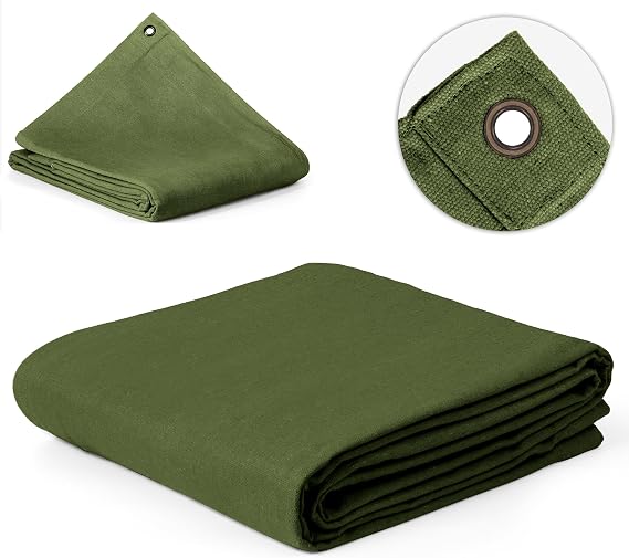 Zuperia Heavy Duty Canvas Tarp (5' x 7' ft - Pack of 1) with Rustproof Grommets, UV Resistant & Tear Resistant Multipurpose Tarpaulin Cover for Outdoor, Industrial & Commercial Use (Olive Green)