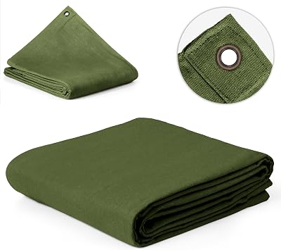 Zuperia Heavy Duty Canvas Tarp (5' x 7' ft - Pack of 1) with Rustproof Grommets, UV Resistant & Tear Resistant Multipurpose Tarpaulin Cover for Outdoor, Industrial & Commercial Use (Olive Green)