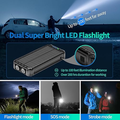 Miniatura 4 de Cargador solar portátil de batería batería de 46800 mAh con 3 cables integrados de 15 W, carga rápida de 4 salidas para todos los dispositivos