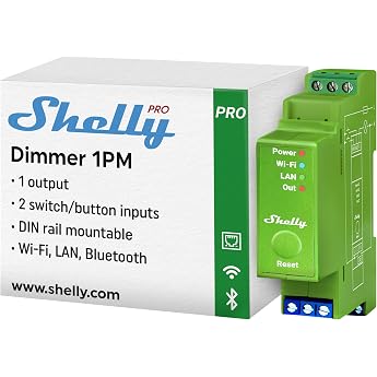 Shelly Pro Dimmer 1PM WLAN & LAN Professional 1-Channel DIN Rail Smart Dimmer with Power Measurement Halogen Bulbs & Dimmable LEDs - 200 W iOS-Android App Alexa & Google