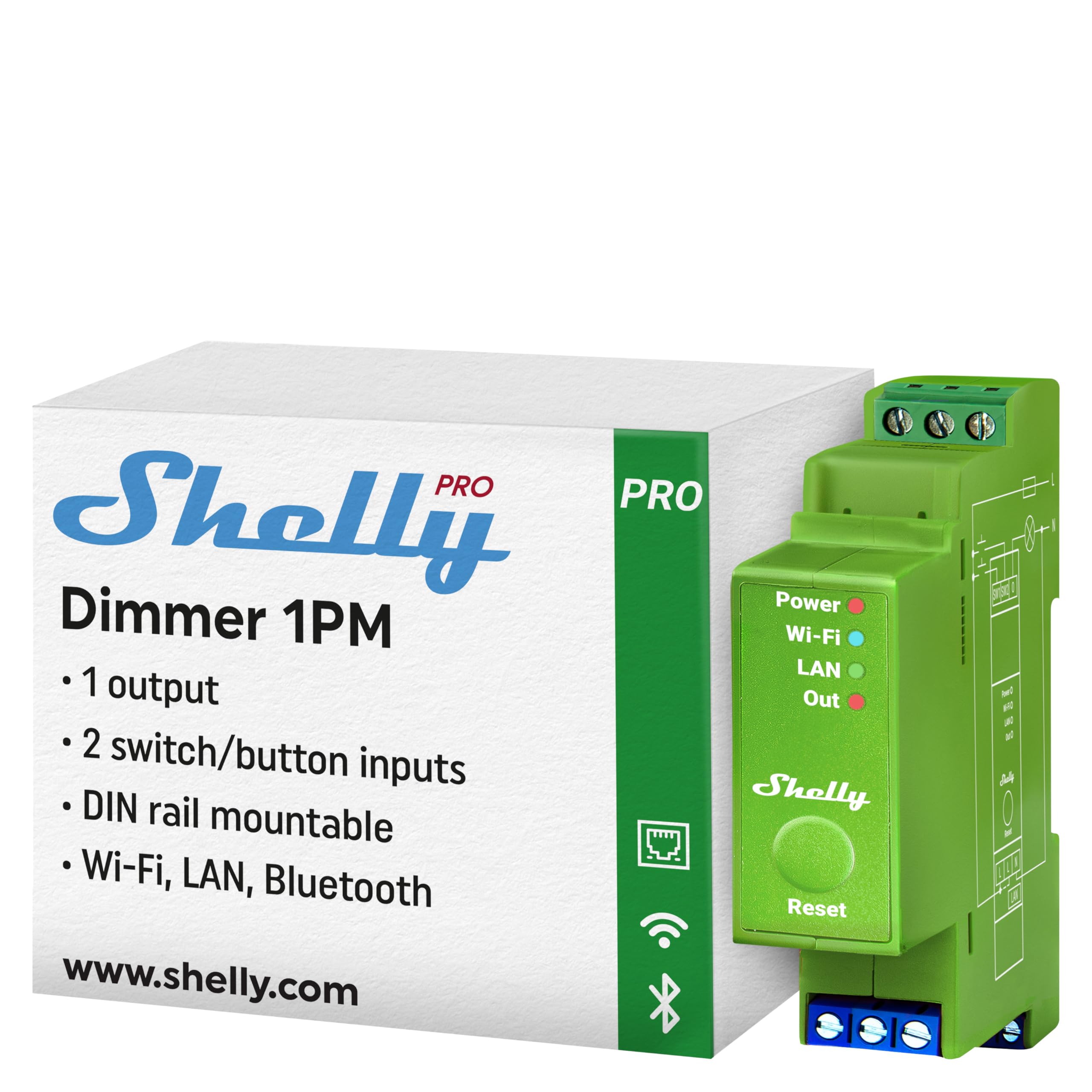 Shelly Pro Dimmer 1PM – WLAN & LAN 1‑Kanal-DIN-Schienen-Dimmer mit Leistungsmessung