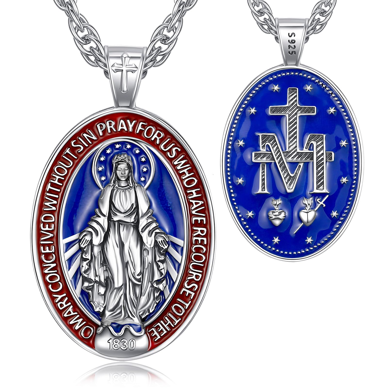 Collar Plata de Ley 925 Medalla de San Benito/Virgen María Medalla Milagrosa/San Cristóbal/Arcángel San Miguel/Crucifijo Cruz de Jesús/Colgante Joyería Regalo para Mujer Hombre