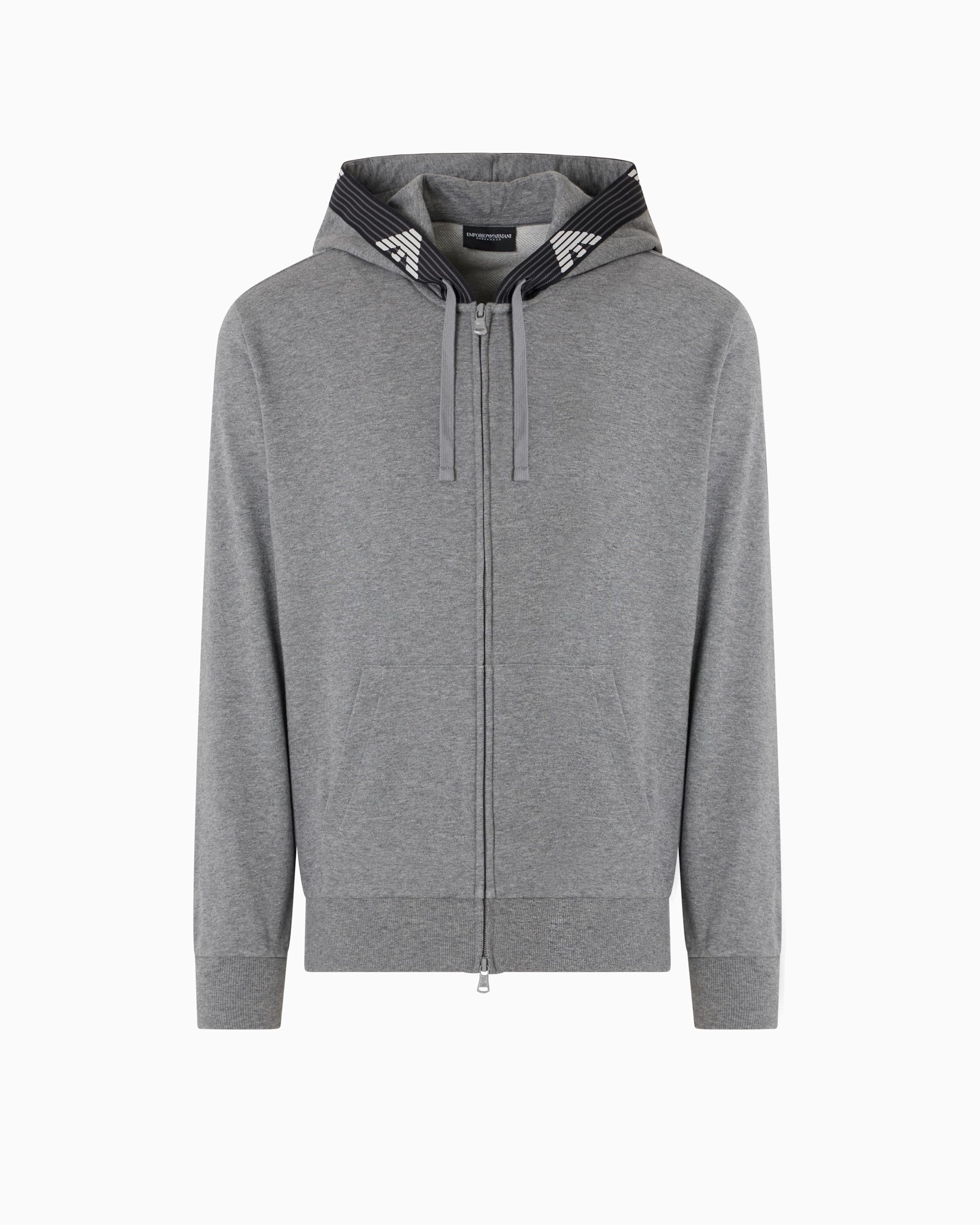 EMPORIO ARMANI Man Basic Terry Hoodie Zip Sweatshirt Grey XL