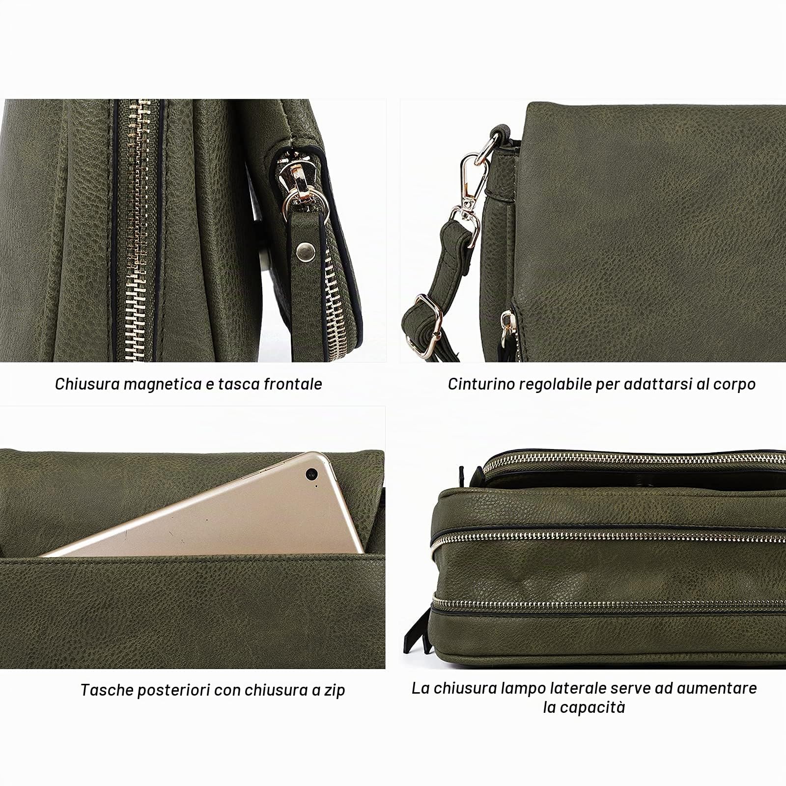 Borse a tracolla per le donne, piccole borse a tracolla con tasche multiple, in pelle PU, piccole...