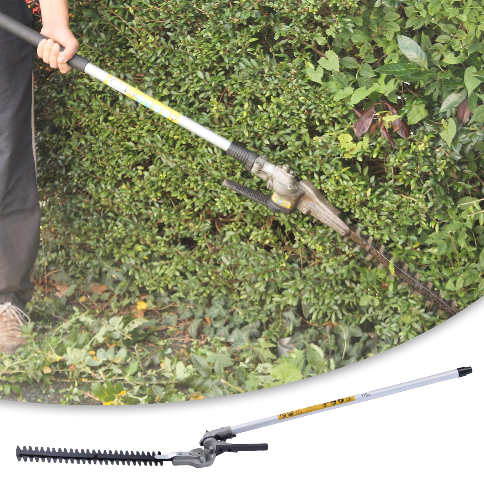 Accesorio para Cortasetos, Universal Cortasetos Cuchilla 43cm Cabezal con Extensión de Aluminio 75cm Compatible con Cortasetos Electrico Multiherramientas Inalámbricas