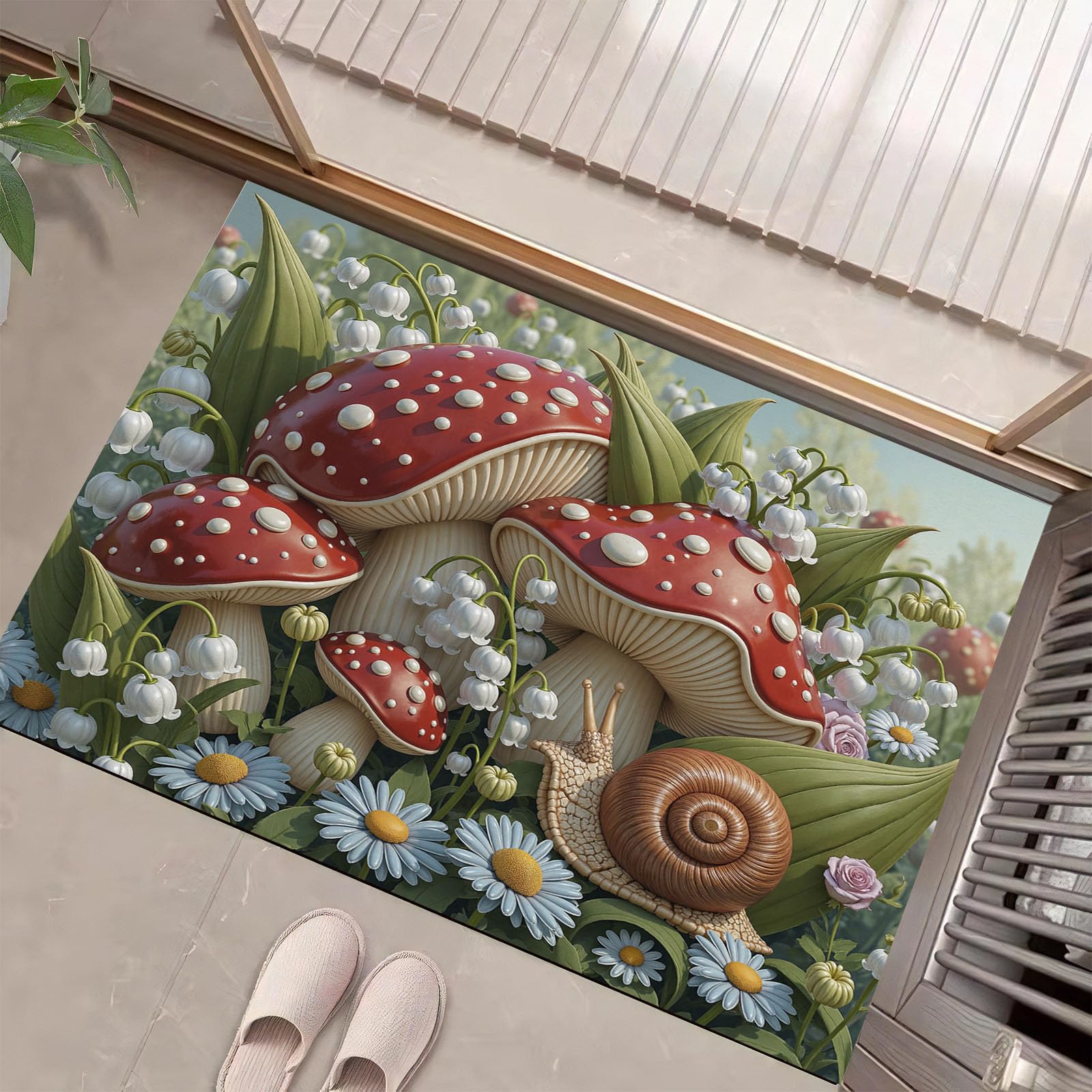 Tapis chambre salon champignons vert 80x120cm grand paillasson cuisine antidérapant