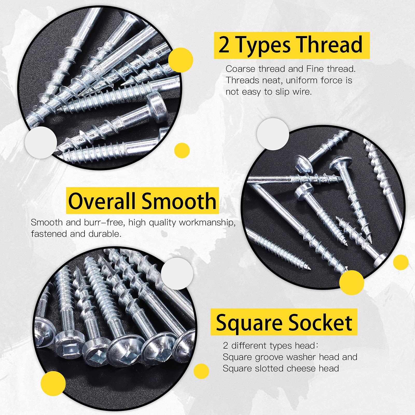 Hilitchi #8 Alloy Steel Zinc Pocket Hole Screws Weather Resistant Square Drive Screw Wood Screws with Square Drive (2 Inch Coarse Thread-280PCS) - Image 4