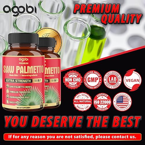 Miniatura 6 de Cápsulas de palmetto de sierra 11 en 1 de 5300 mg - con Ashwagandha cúrcuma Tribulus Maca té verde albahaca sagrada y más - Extracto para próstata