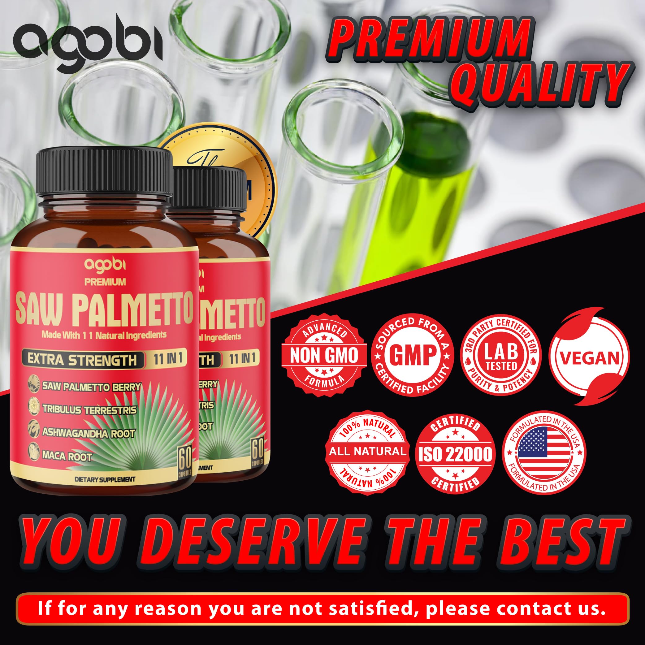 2 Packs 60 Counts 4 Months - Saw Palmetto Capsules 5300 mg - 11in1 with Ashwagandha, Turmeric, Tribulus, Maca, Green Tea, Holy Basil & More - Extract for Prostate, Skin & Immune Support — Amazon image 6