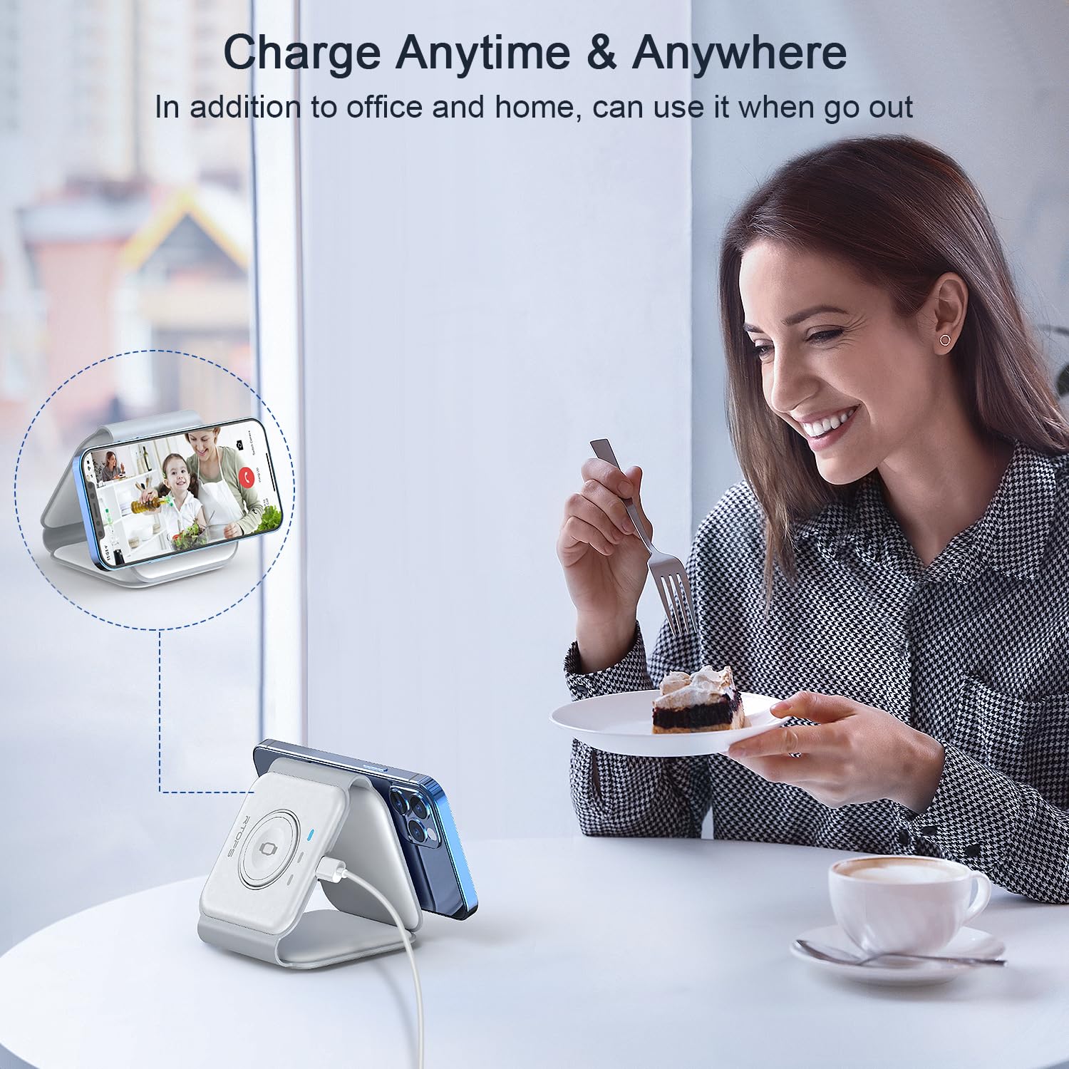 RTOPS - Caricabatterie wireless 3 in 1, stazione di ricarica magnetica da viaggio wireless, stazione di ricarica GaN 3 in 1, compatibile con iPhone 16/15/14/13/Pro/Max, iWatch, AirPods4/3/2/Pro